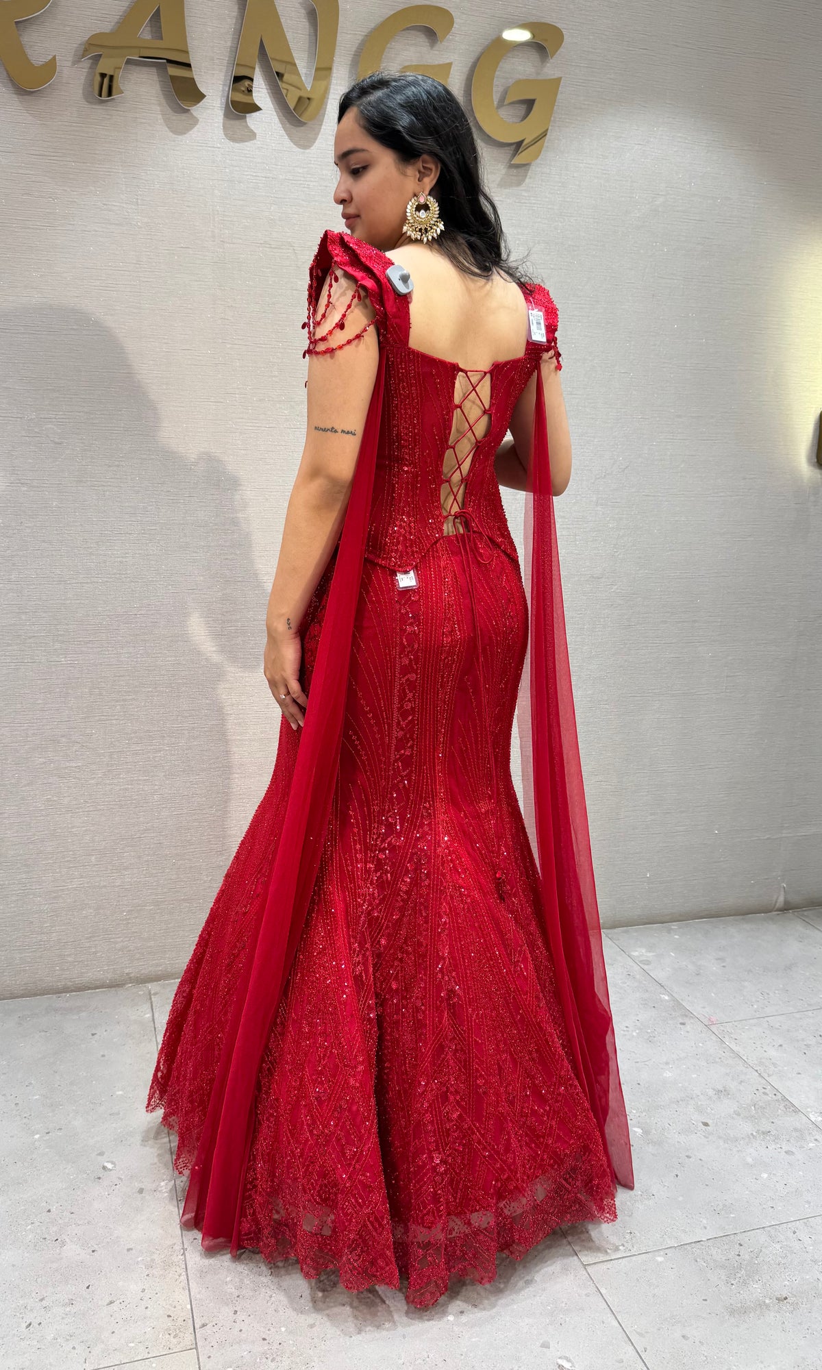 Red Lace and Sequin Embellished Lehenga set
