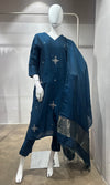 Blue Embroidered motifs kurta set