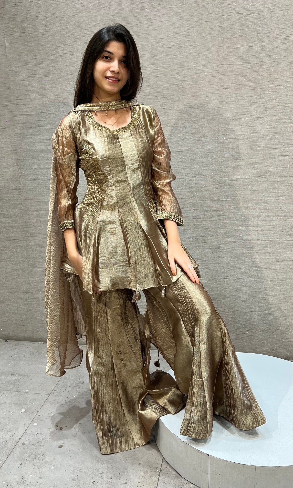 Beagh & Gold Shimmer Peplum Tunic and Palazzo Set