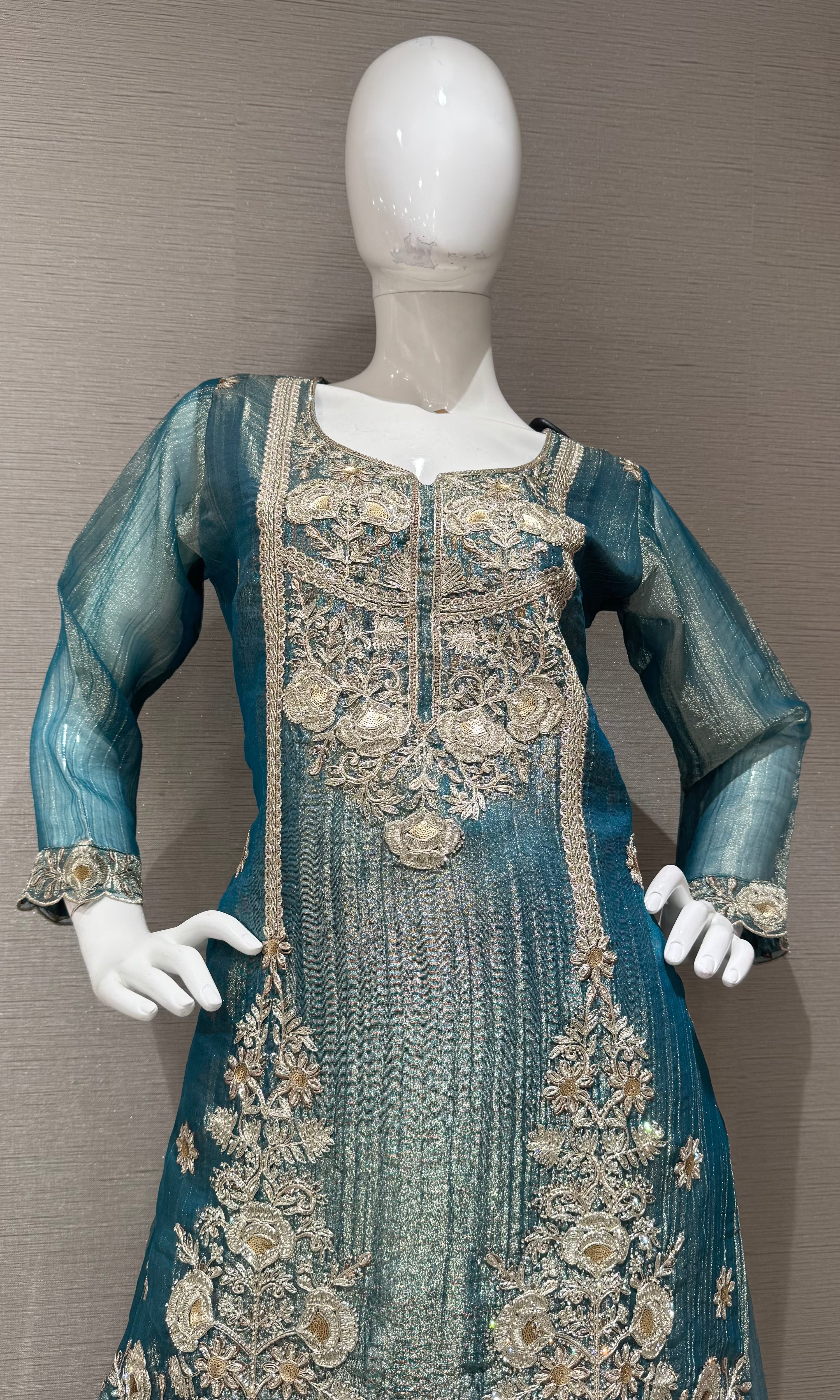 Light Blue Embroidered Sharara set with Sheer Dupatta