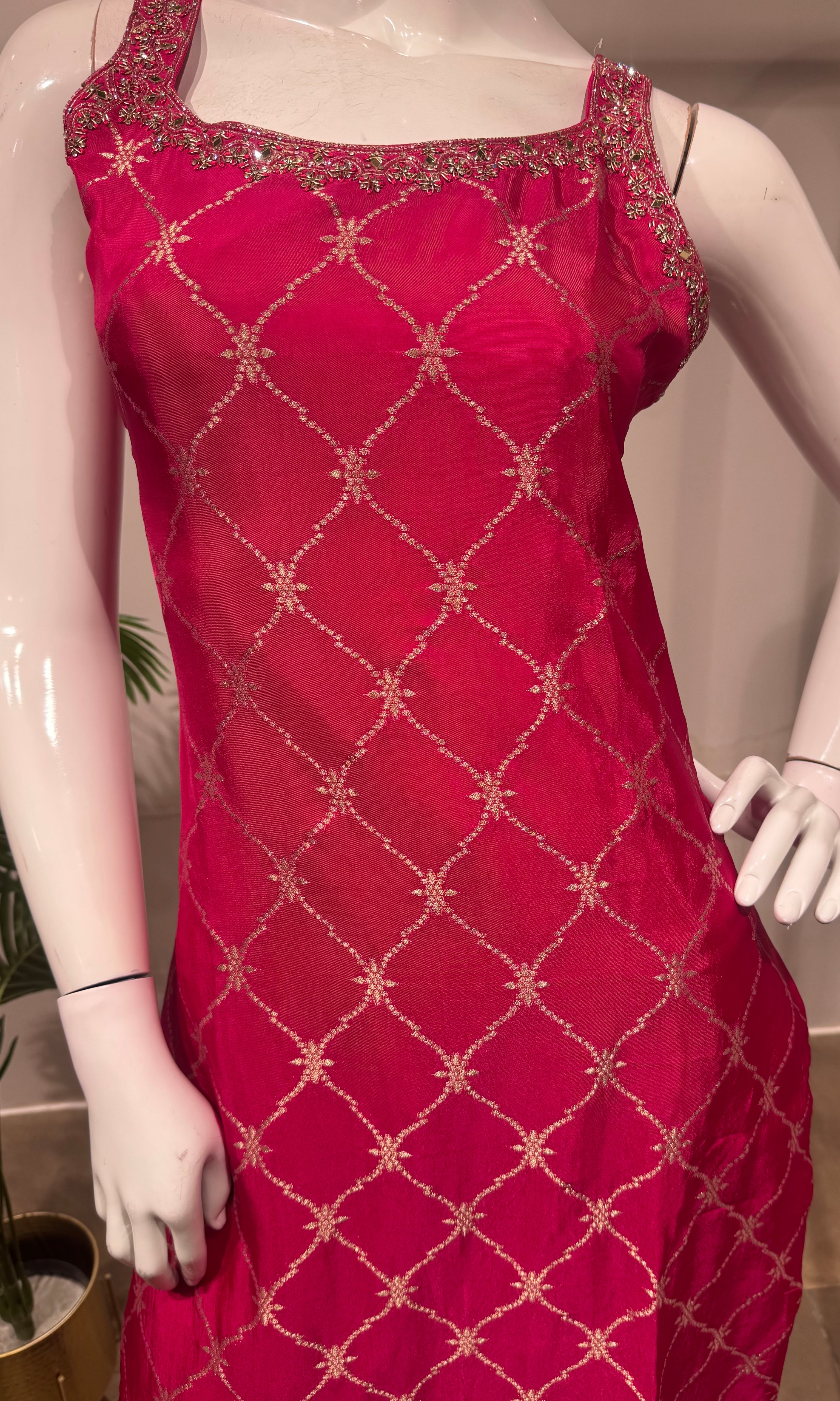 Pink Silk Straight kurta set