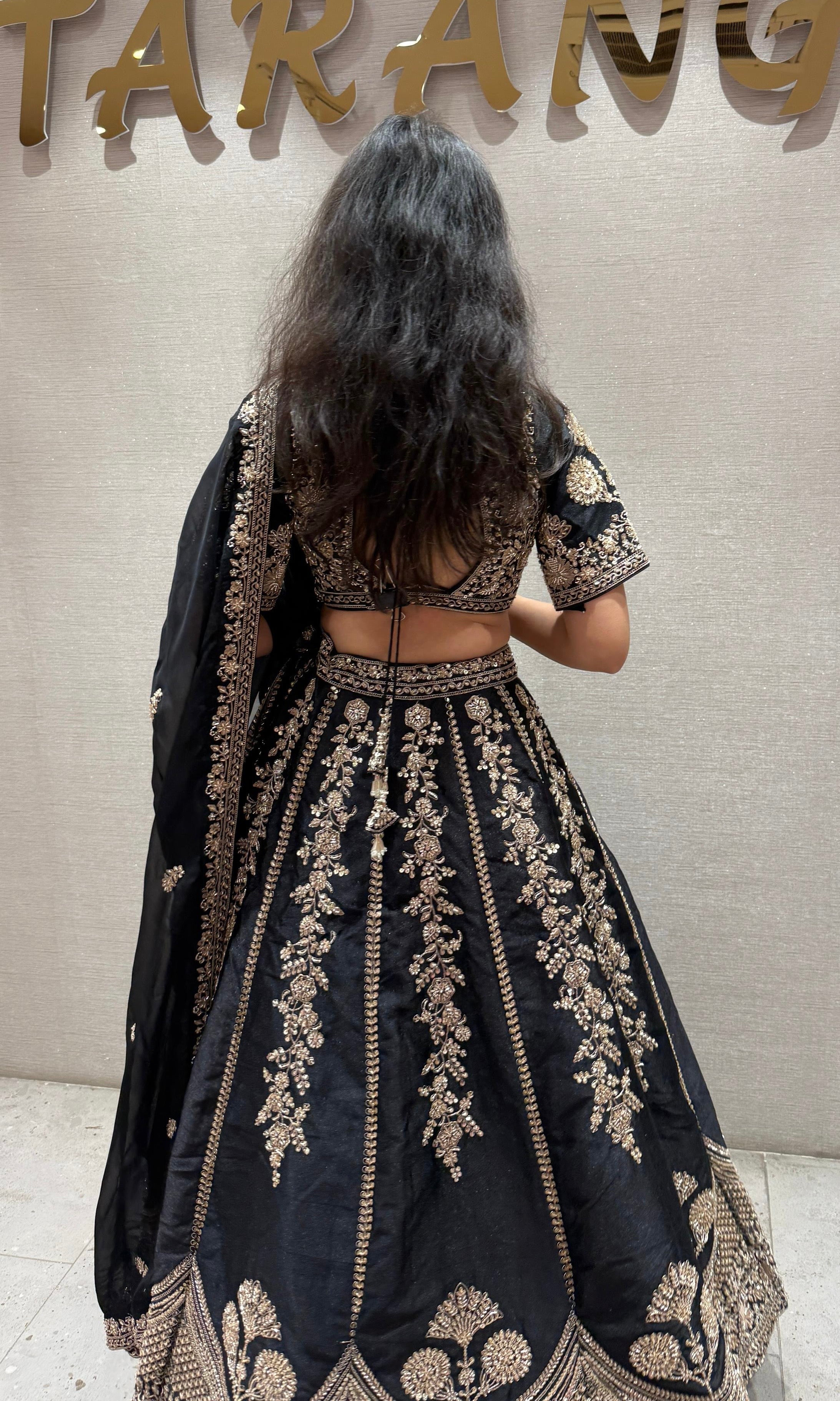 Midnight Bloom Raw silk Lehenga