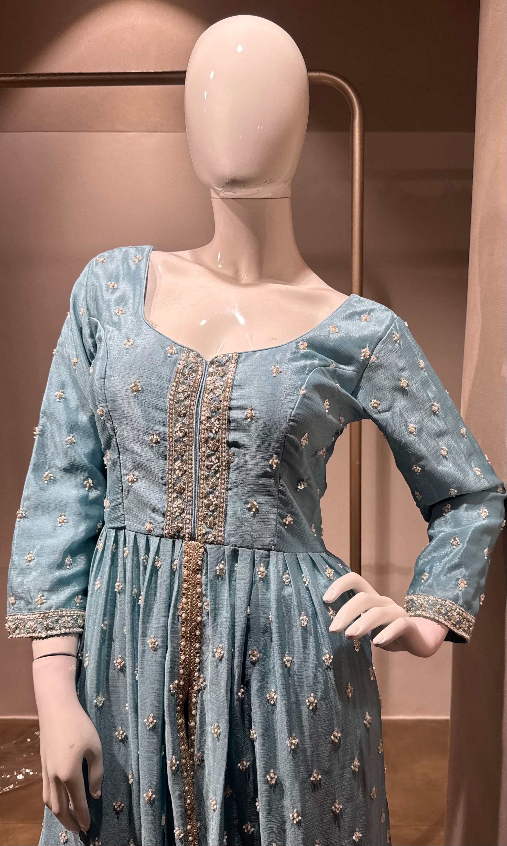 Light Blue Embroidered Anarkali Set