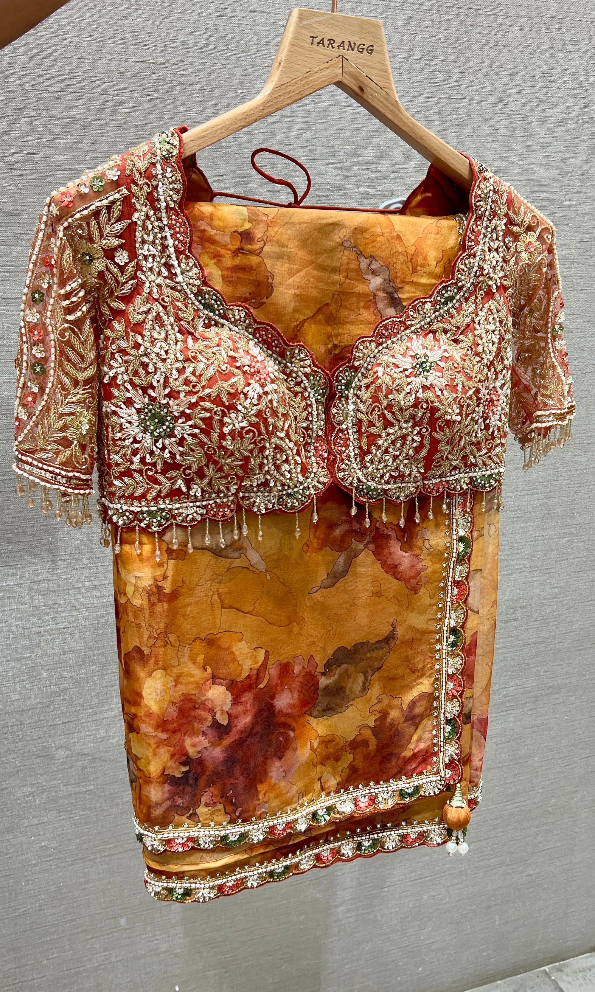 Rust saree with ready blouse