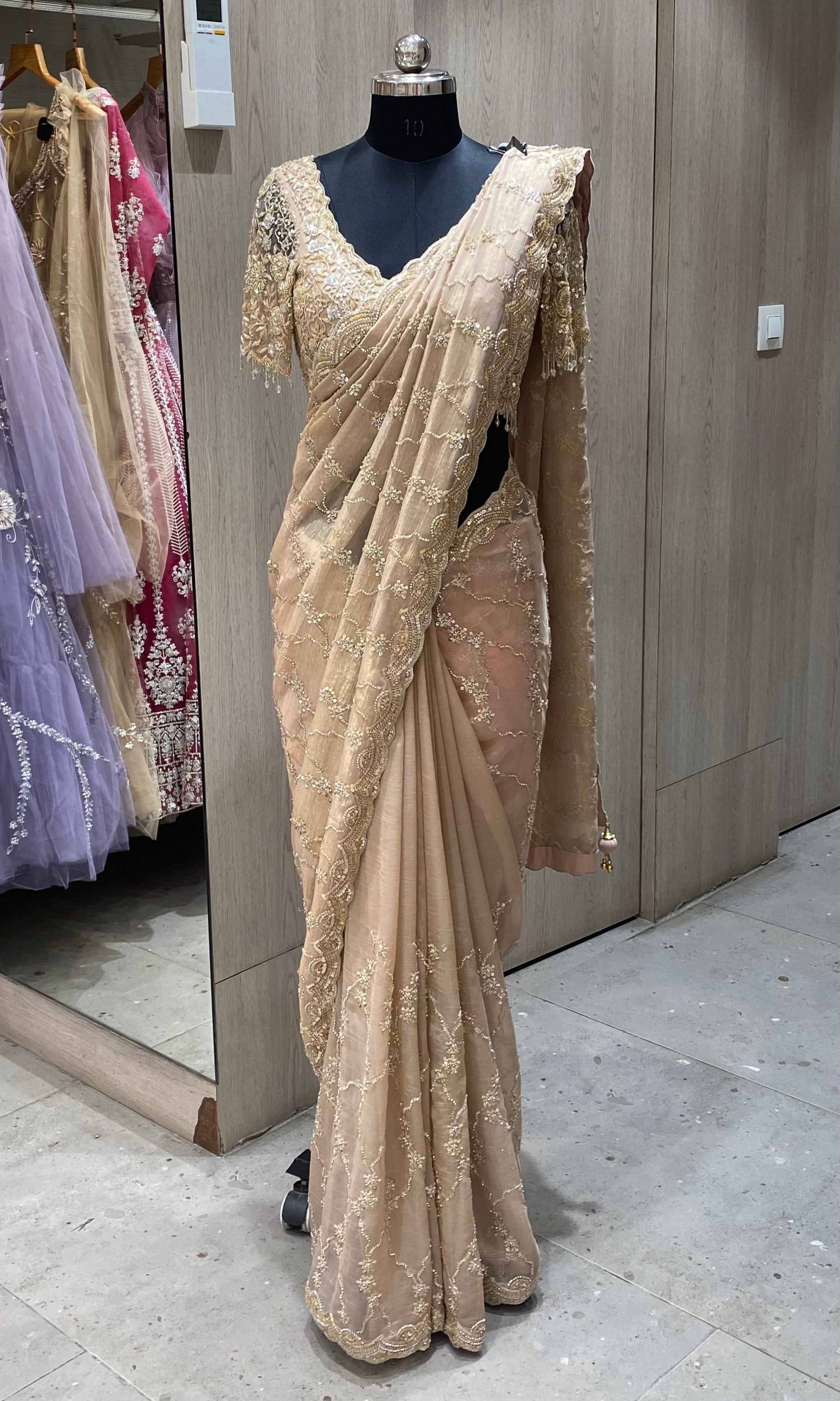Onion pink saree with ready blouse