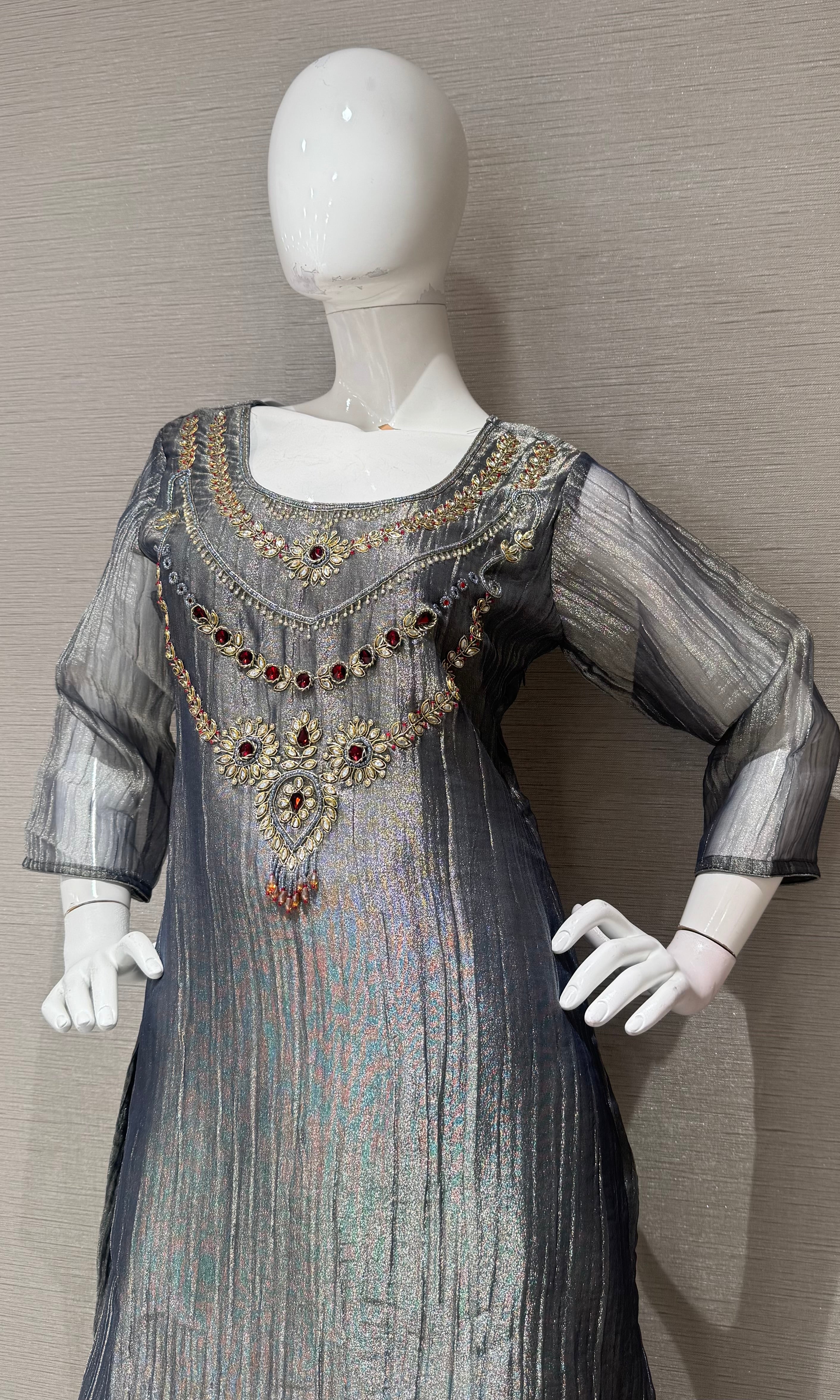 Grey Shimmer Cord Palazzo Set