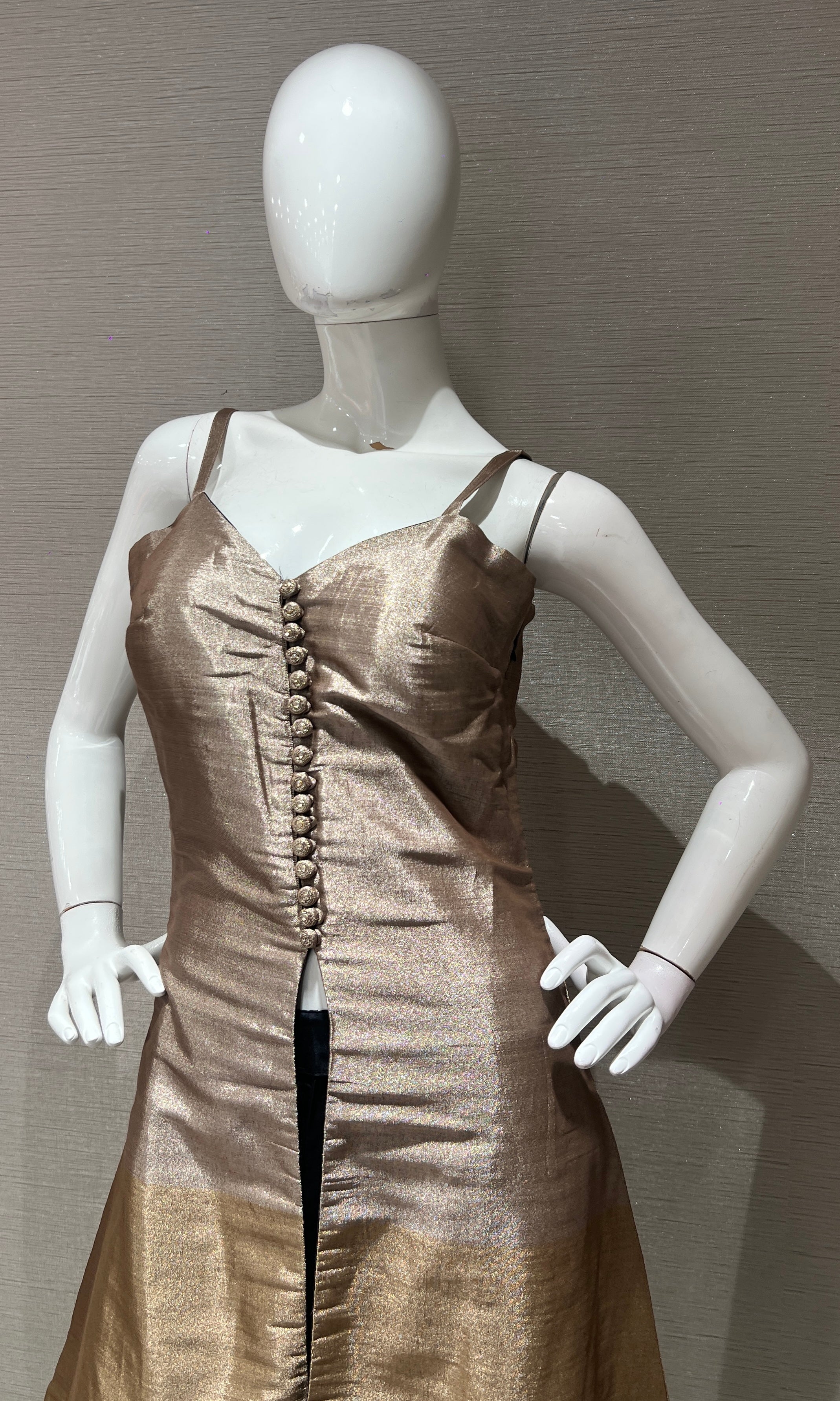 Brown Shimmer Anarkali Set with striped duppata