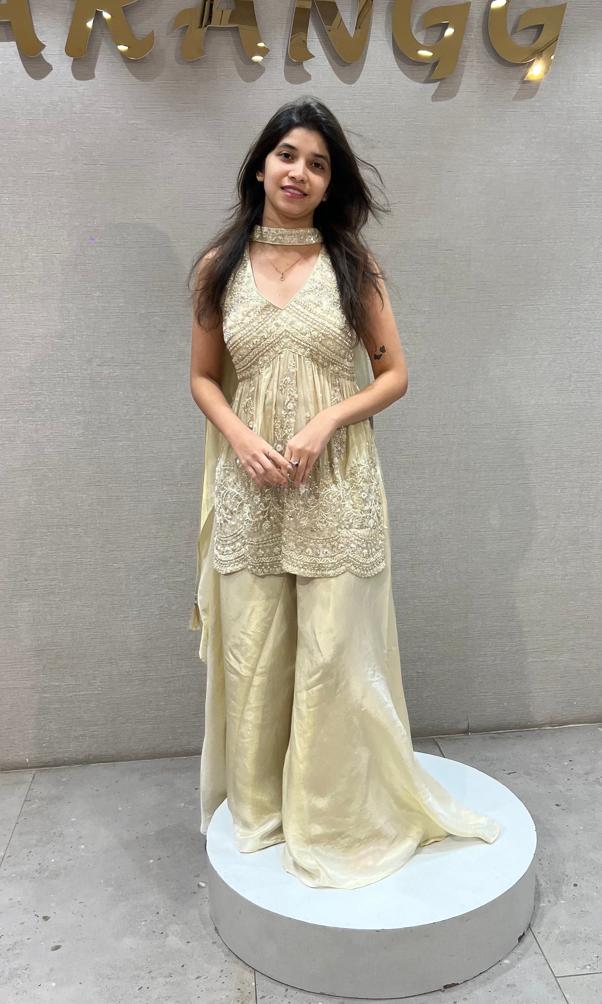 Half white tissue Embroidered palazzo Set