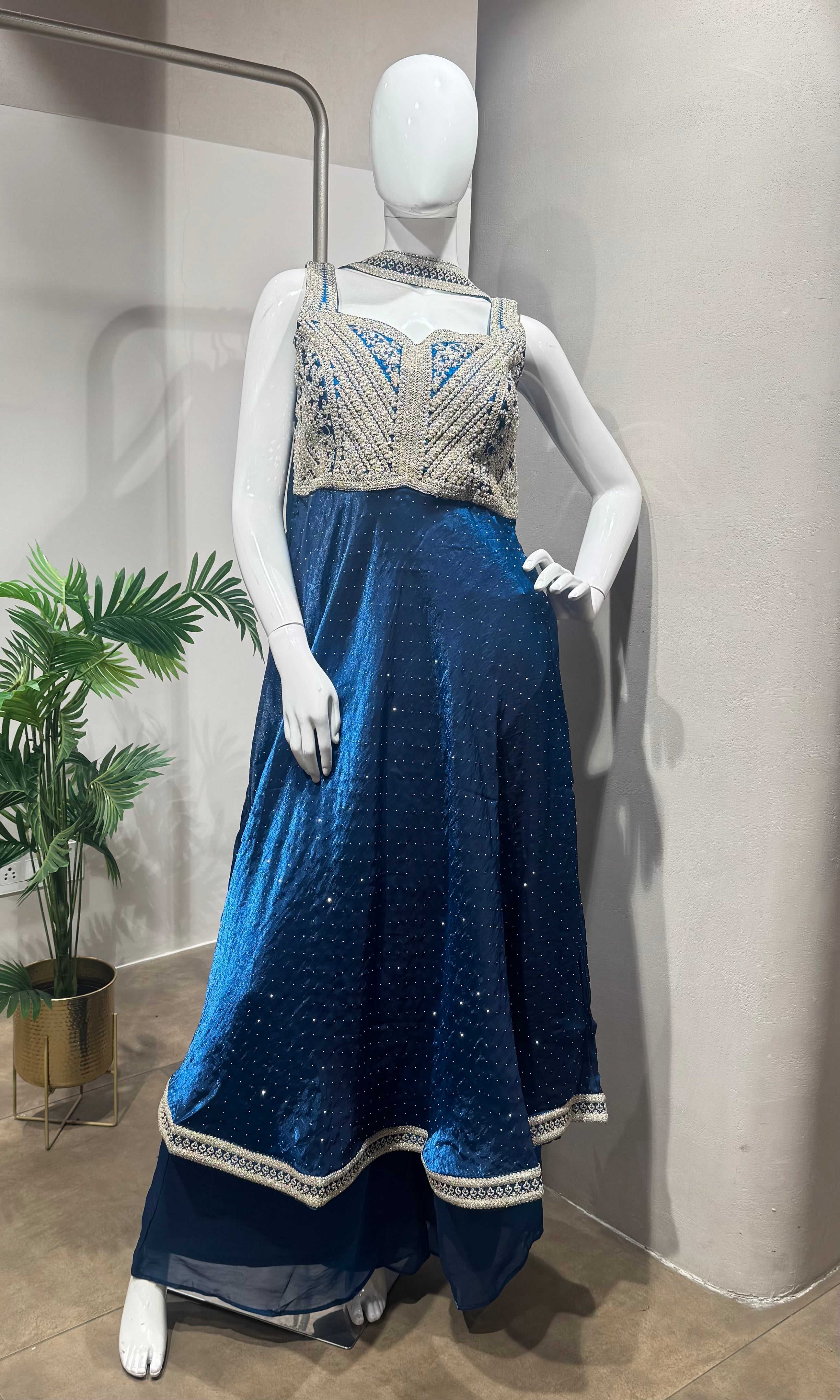 royal blue velvet Anarkali set