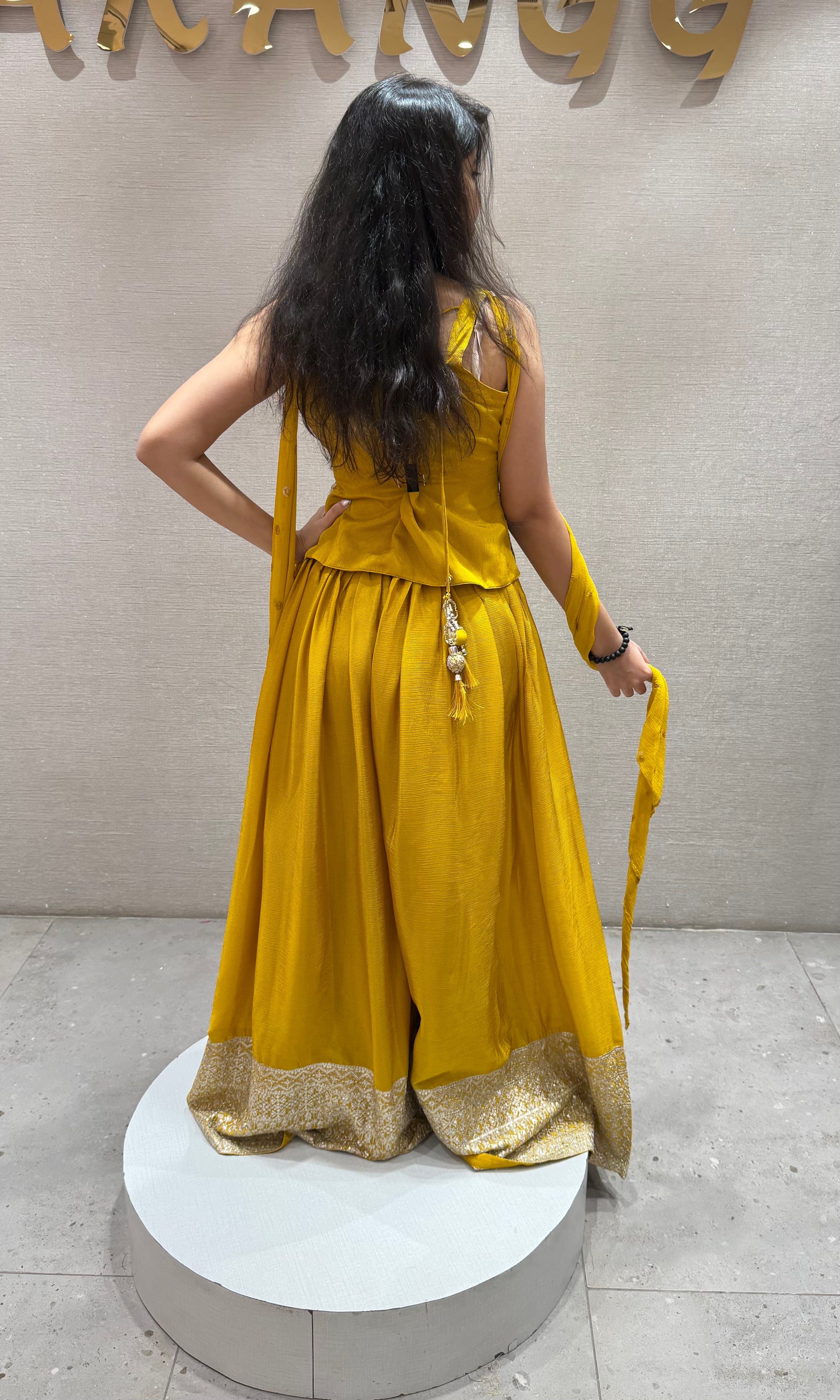 Yellow GOLDEN PEPLUM PALAZZO SET