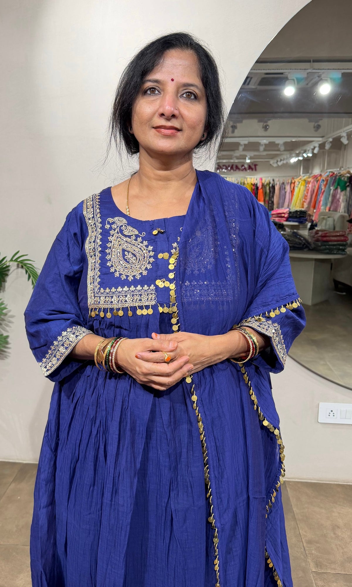 ROYAL BLUE MUL CHANDERI KURTA SET WITH DUPATTA