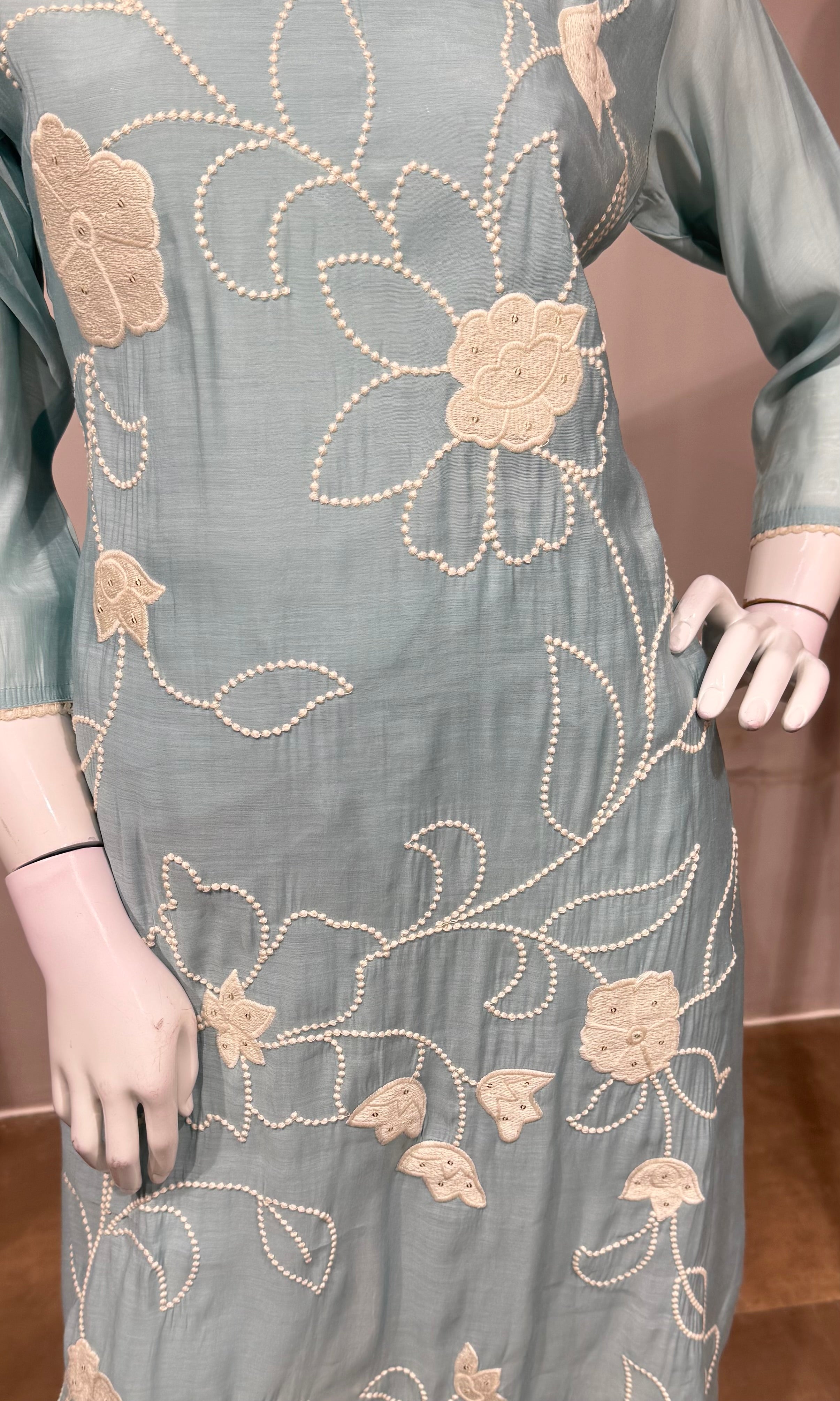 Sky Blue Embroidered Straight Kurta with Dupatta