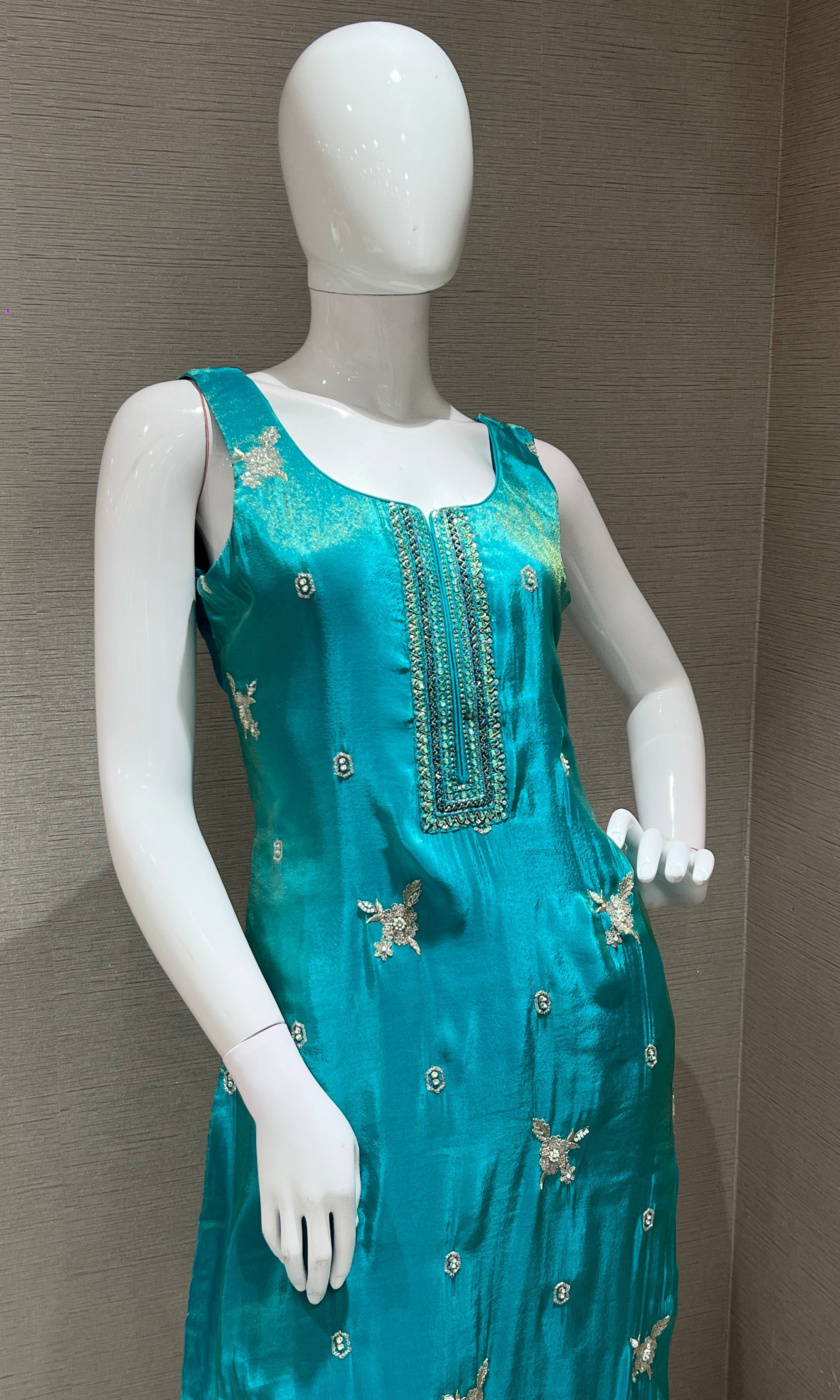 LIGHT GREEN  gold embroidery KURTA SET