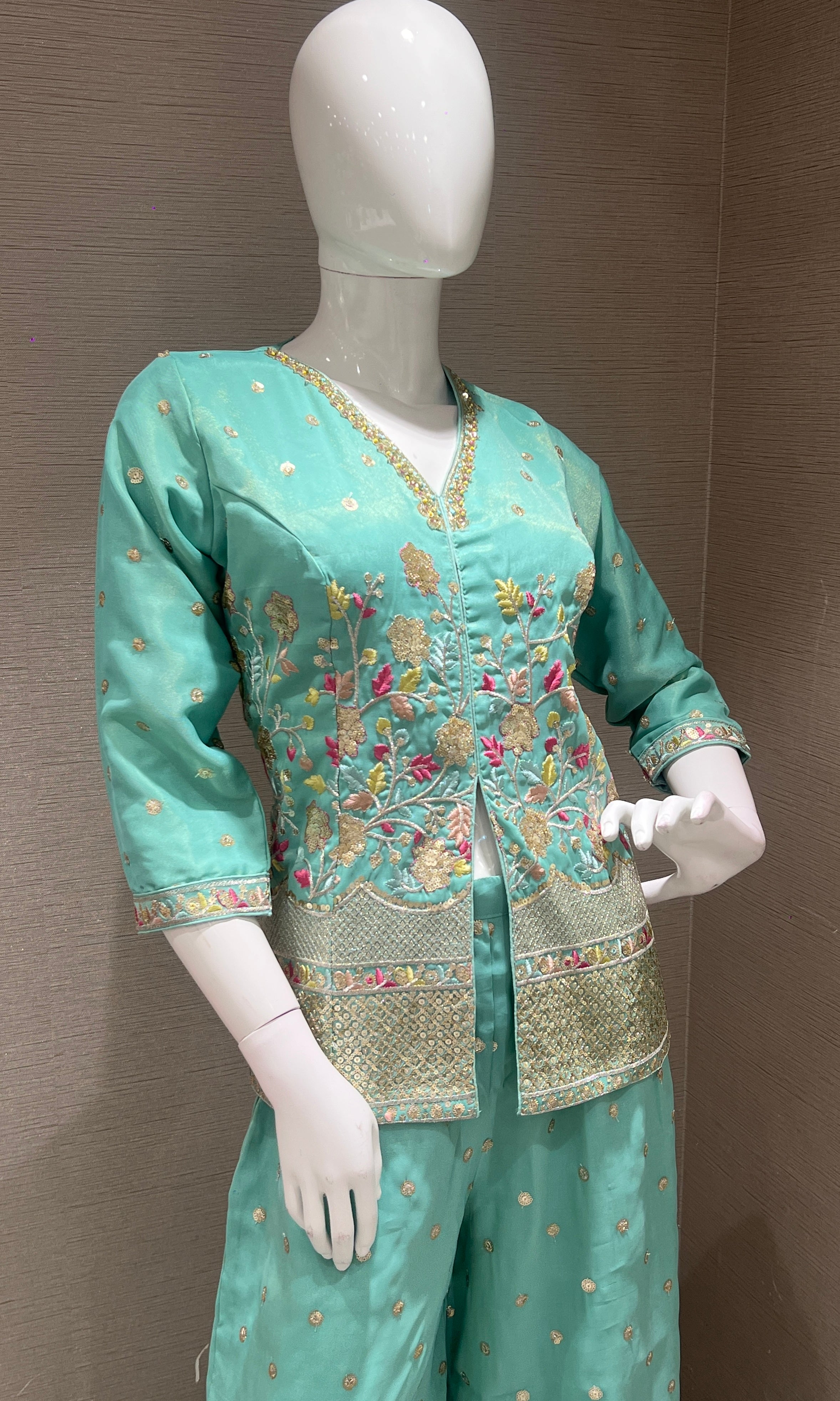 Light Blue Floral Embroidered Palazzo set