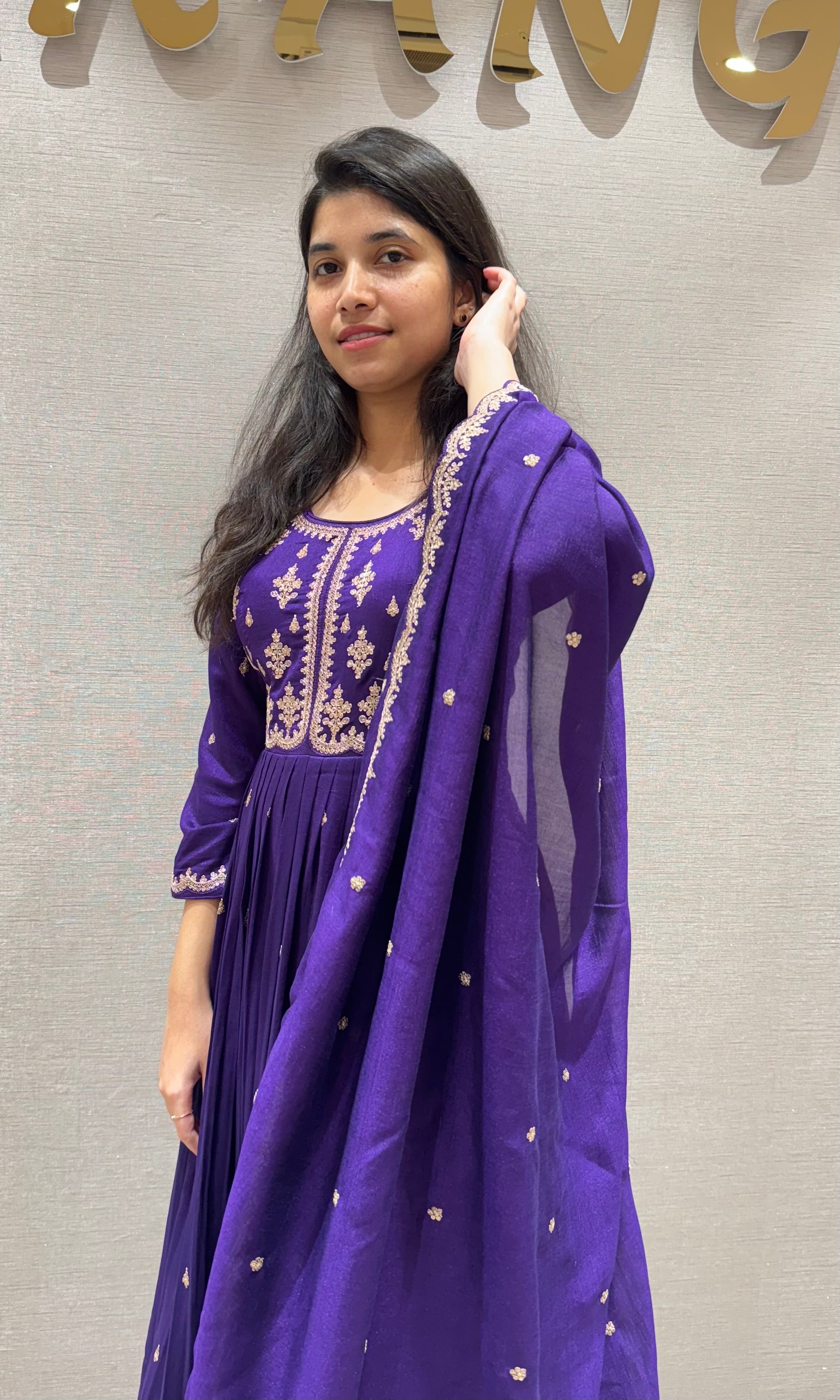 Purple EMBROIDERED ANARKALI LONG DRESS