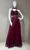 Wine Halter Neck long dress