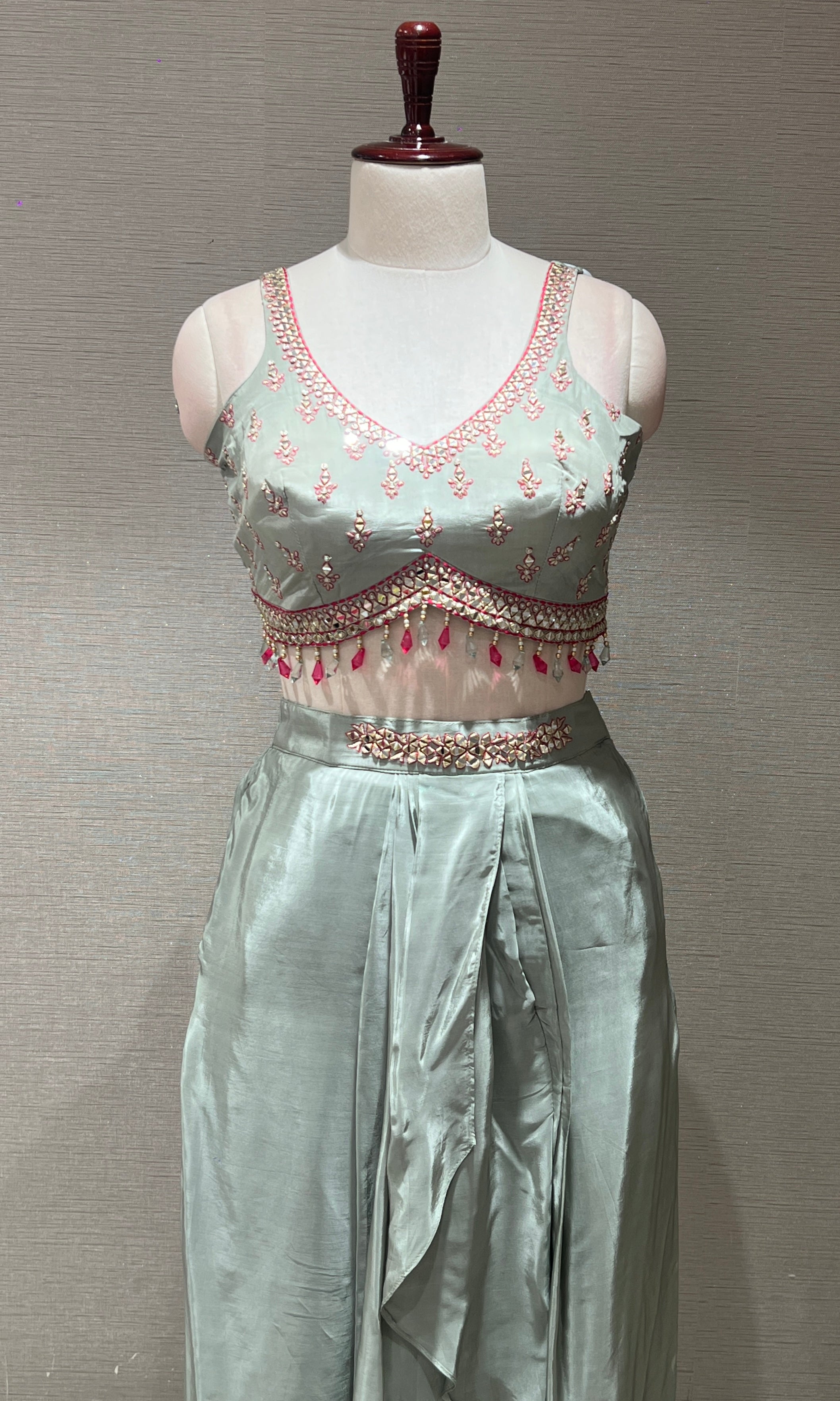 Pista Green BLOUSE and Dhoti Skirt with Shrug