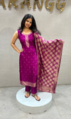 Purple Banarasi silk Kurta Set with Patterned Dupatta