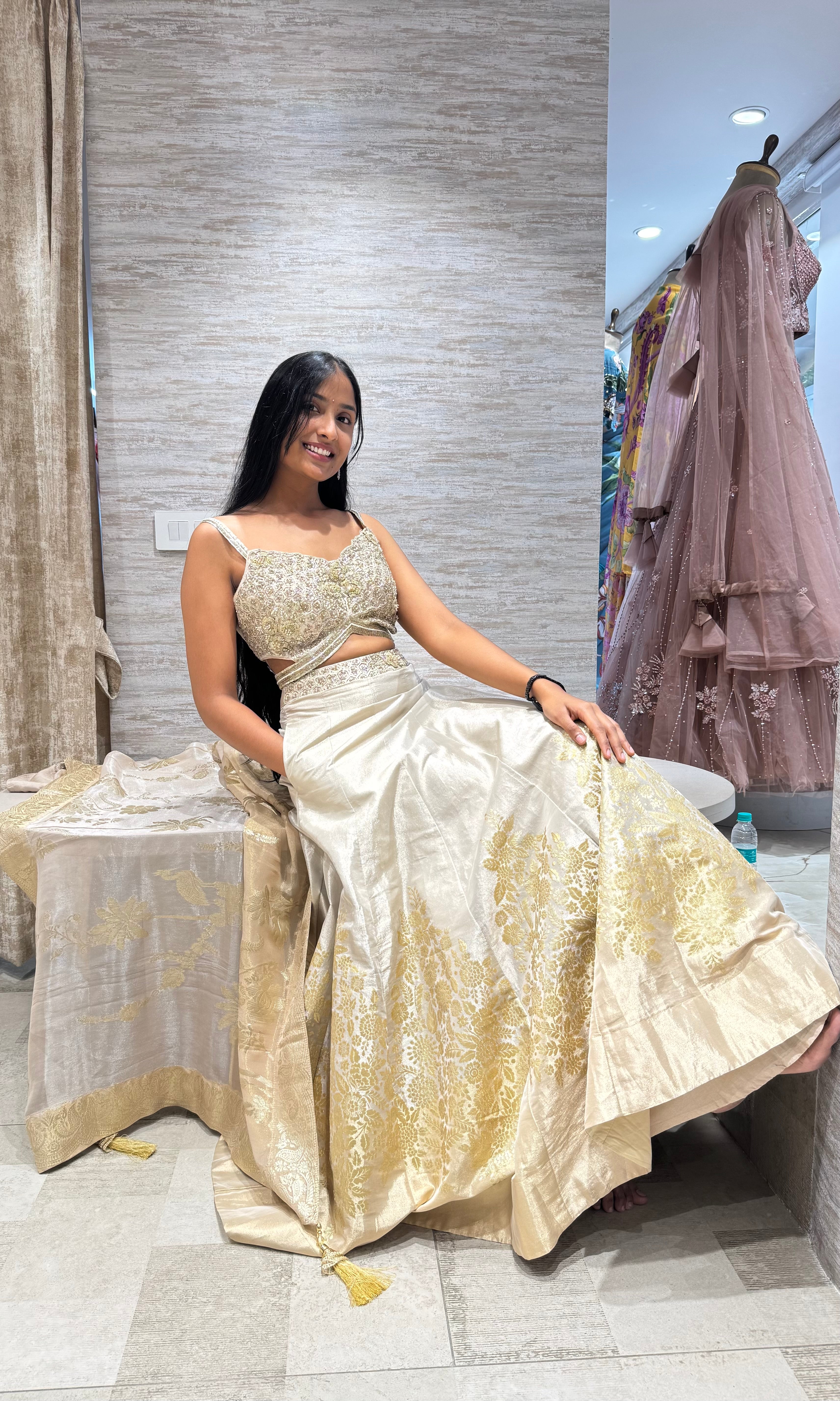 Gold Embroidered Tissue Lehenga
