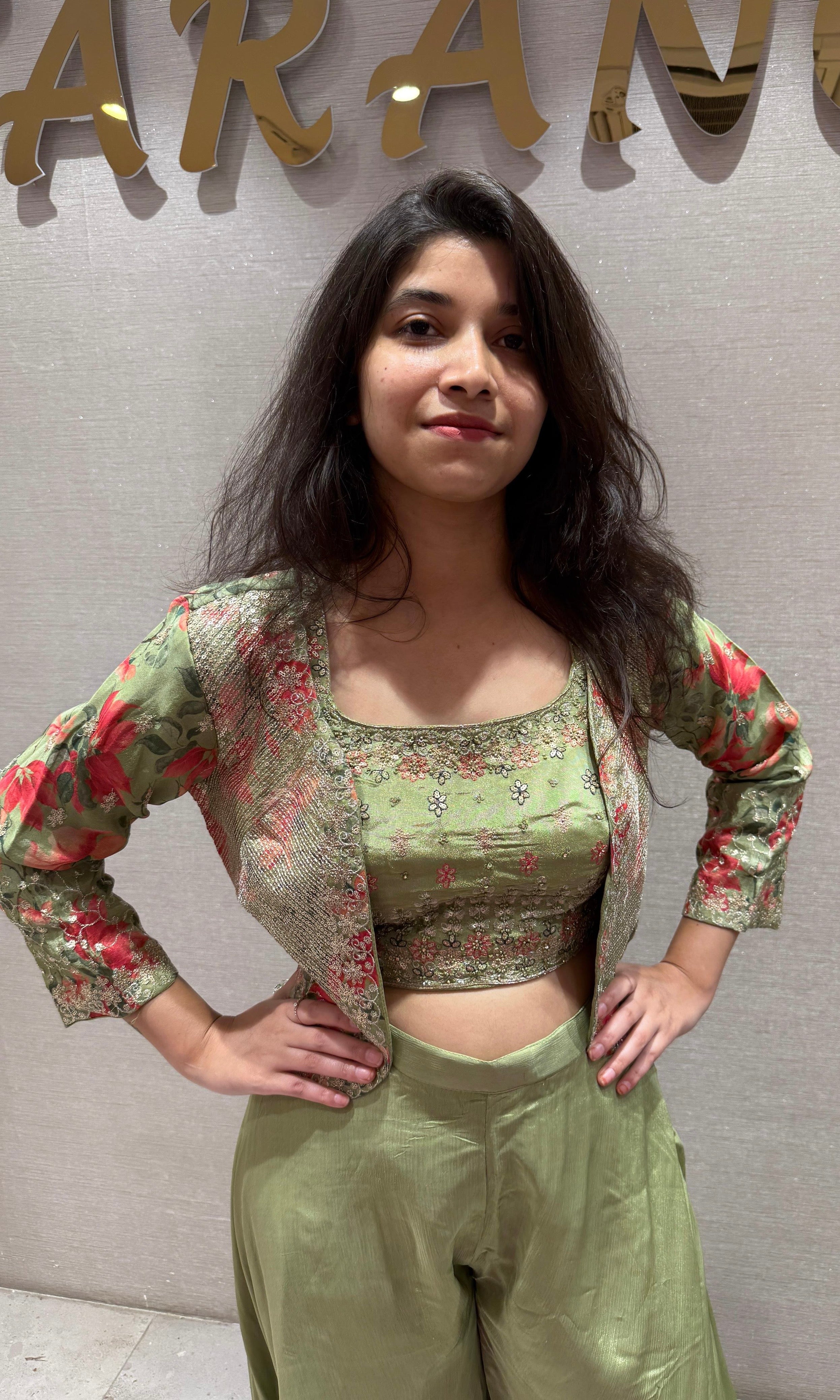 Pista green palazzo  with jacket