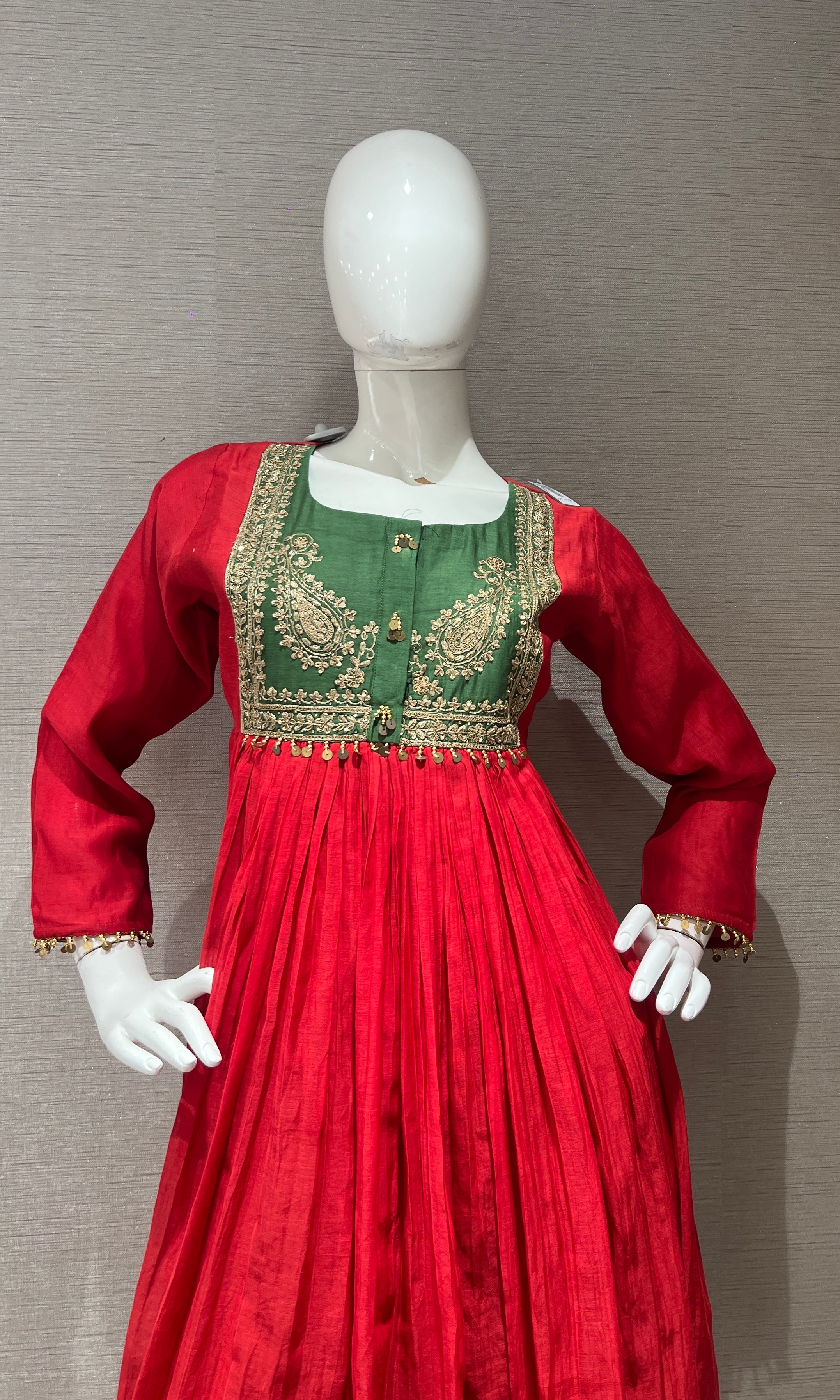 Red Flared Anarkali with Contrast Dupatta