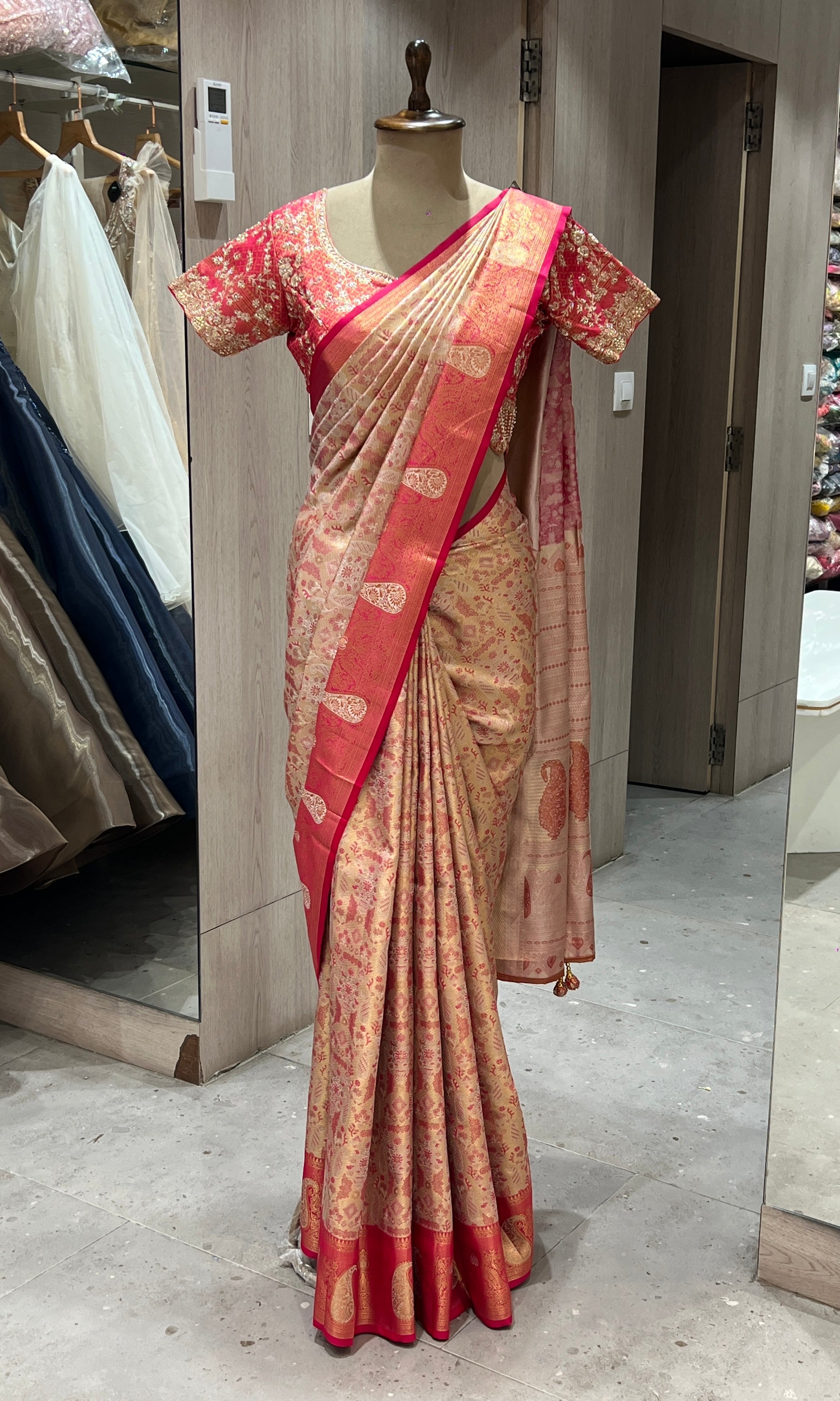 Red saree with ready blouse