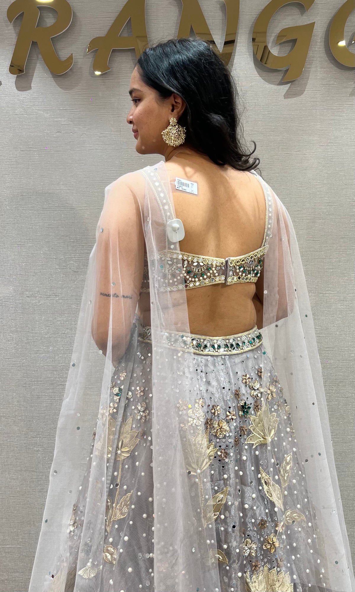 grey and gold soft net Crystal pastel bridal lehenga set