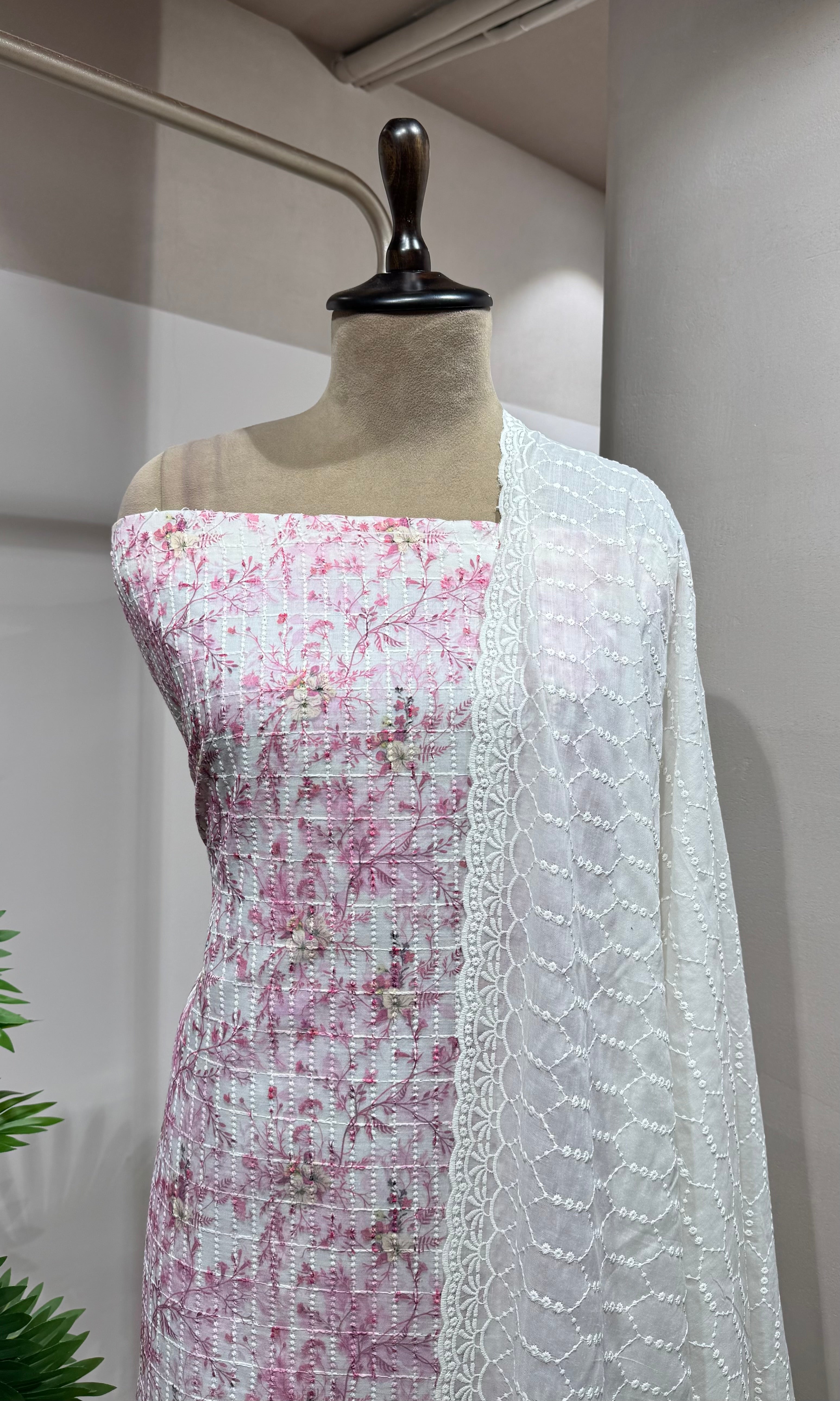 Pink Floral Chikankari DRESS MATERIAL