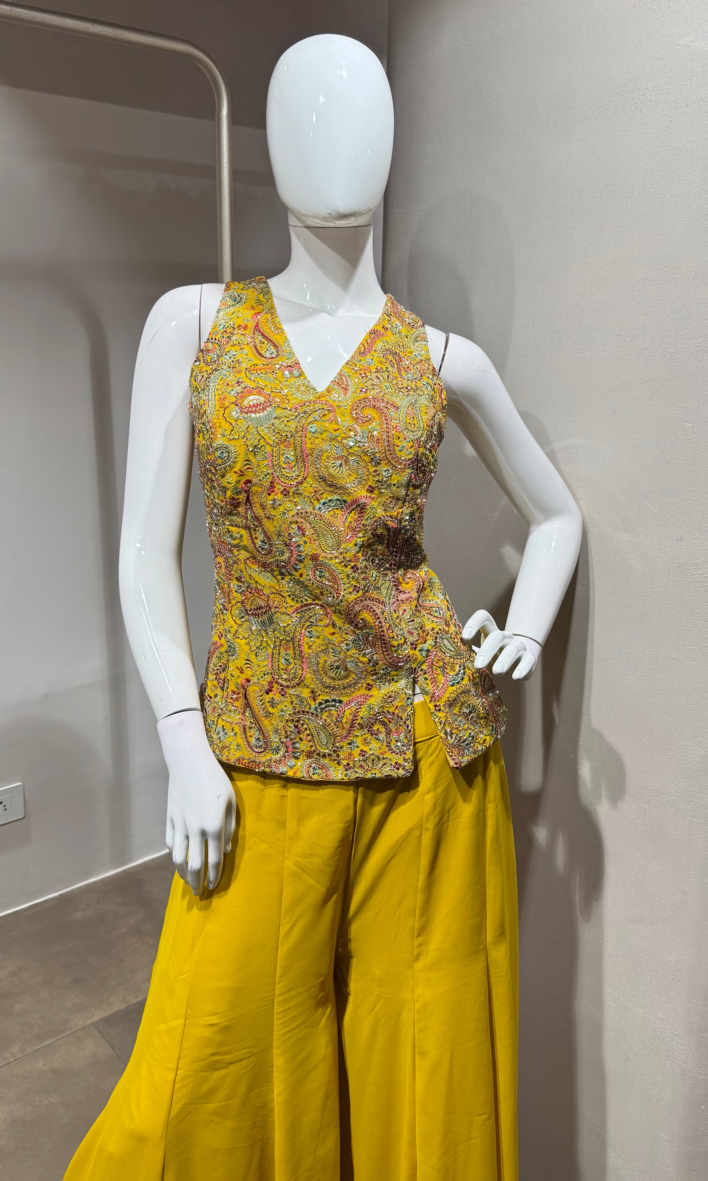 Yellow Chinon Silk Palazzo SET