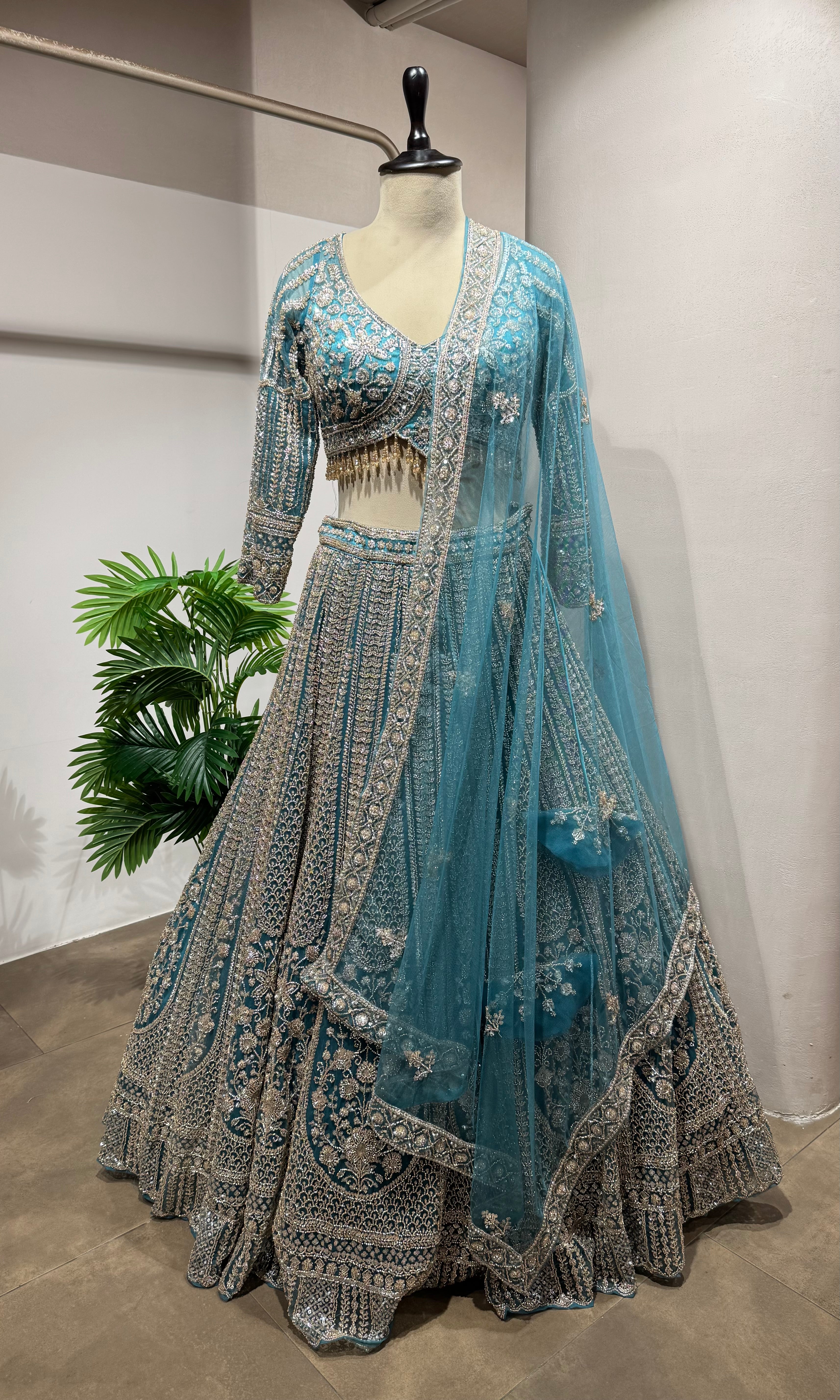 BLUE silver embroidered BRIDAL LEHENGA