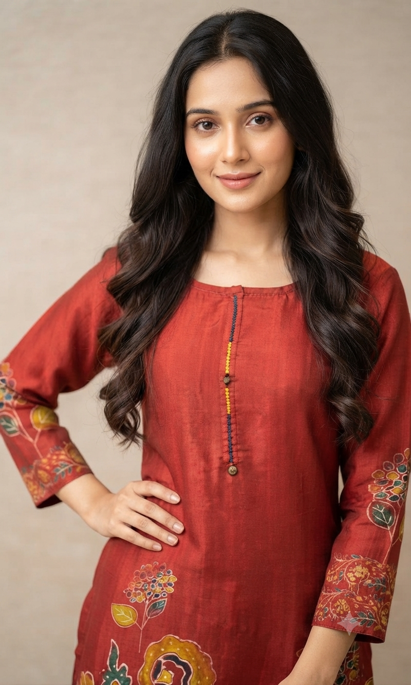 Rust Flora Embroidered Silk Kurta Set