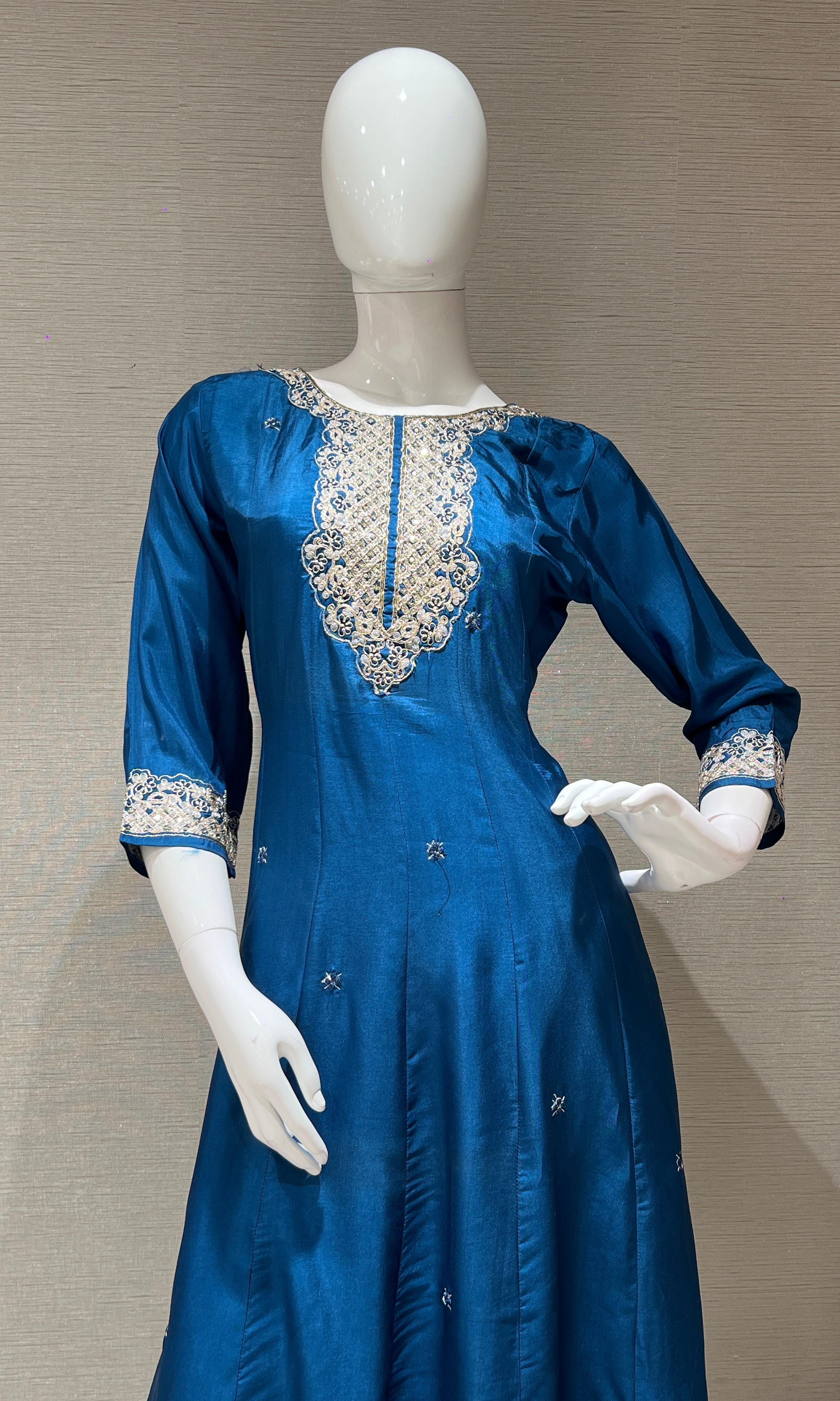 Blue Golden Embroidered Kurta Set