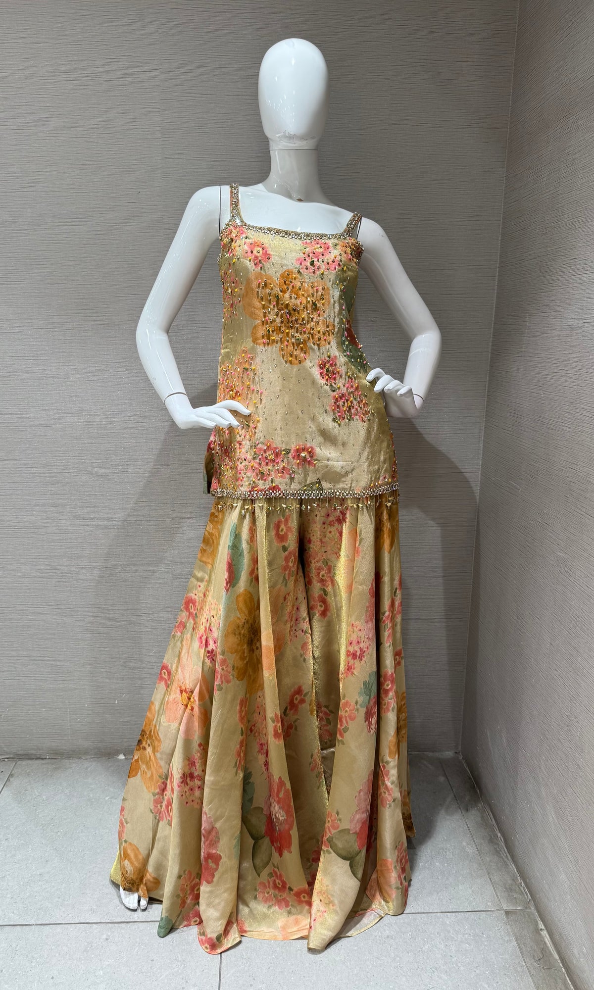 GREEN Art Silk Multicolor Floral Printed Sharara Set