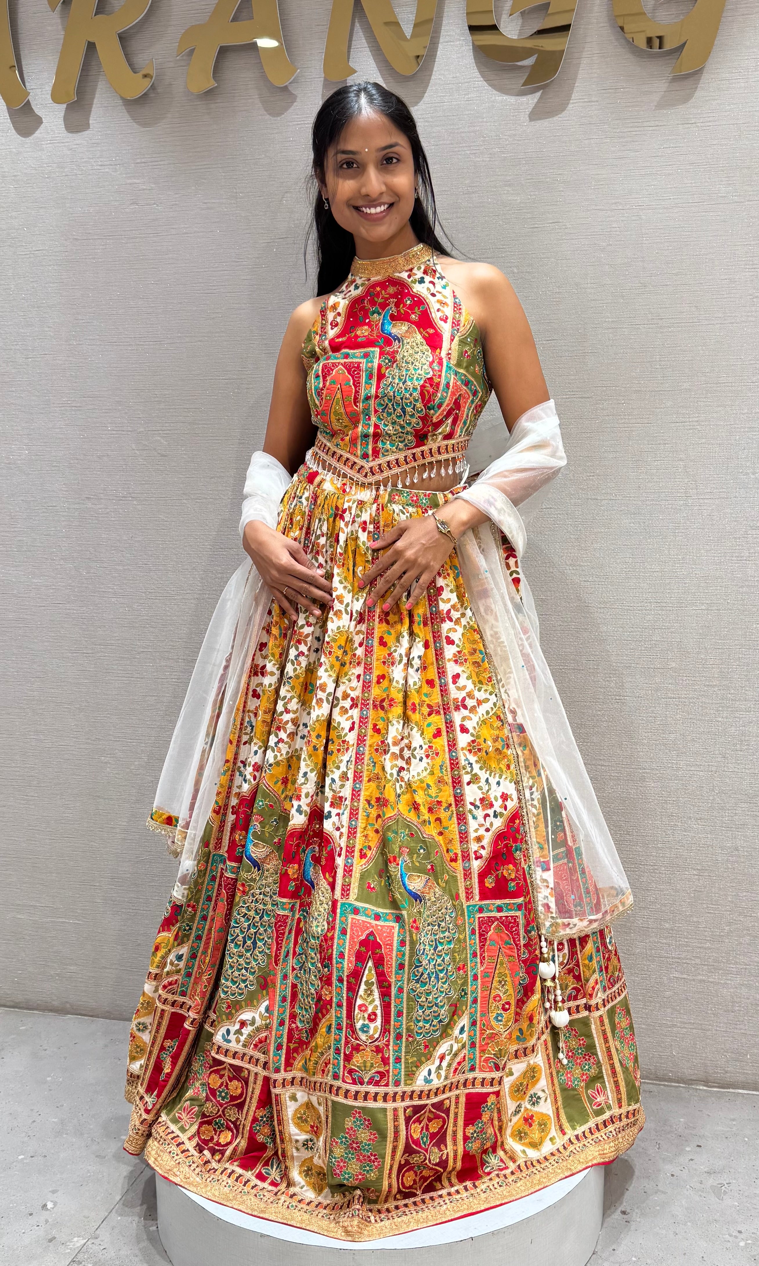 Multicolor Printed embroidered lehenga