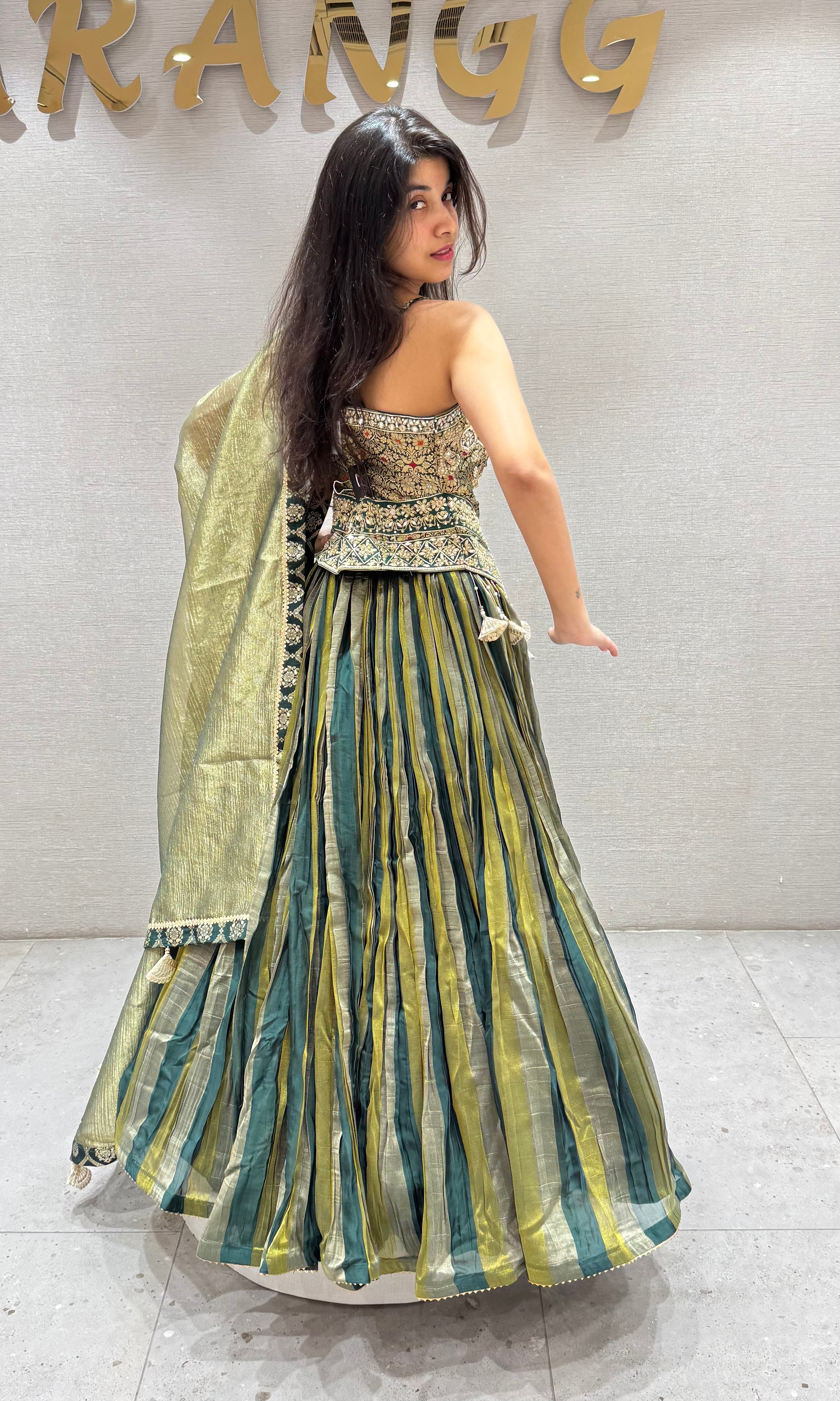 Green CORSET EMBROIDERED LEHENGA