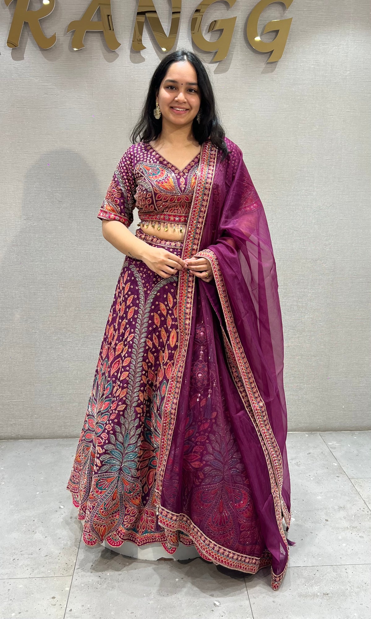 Royal Purple Floral Embroidered Lehenga Choli Set