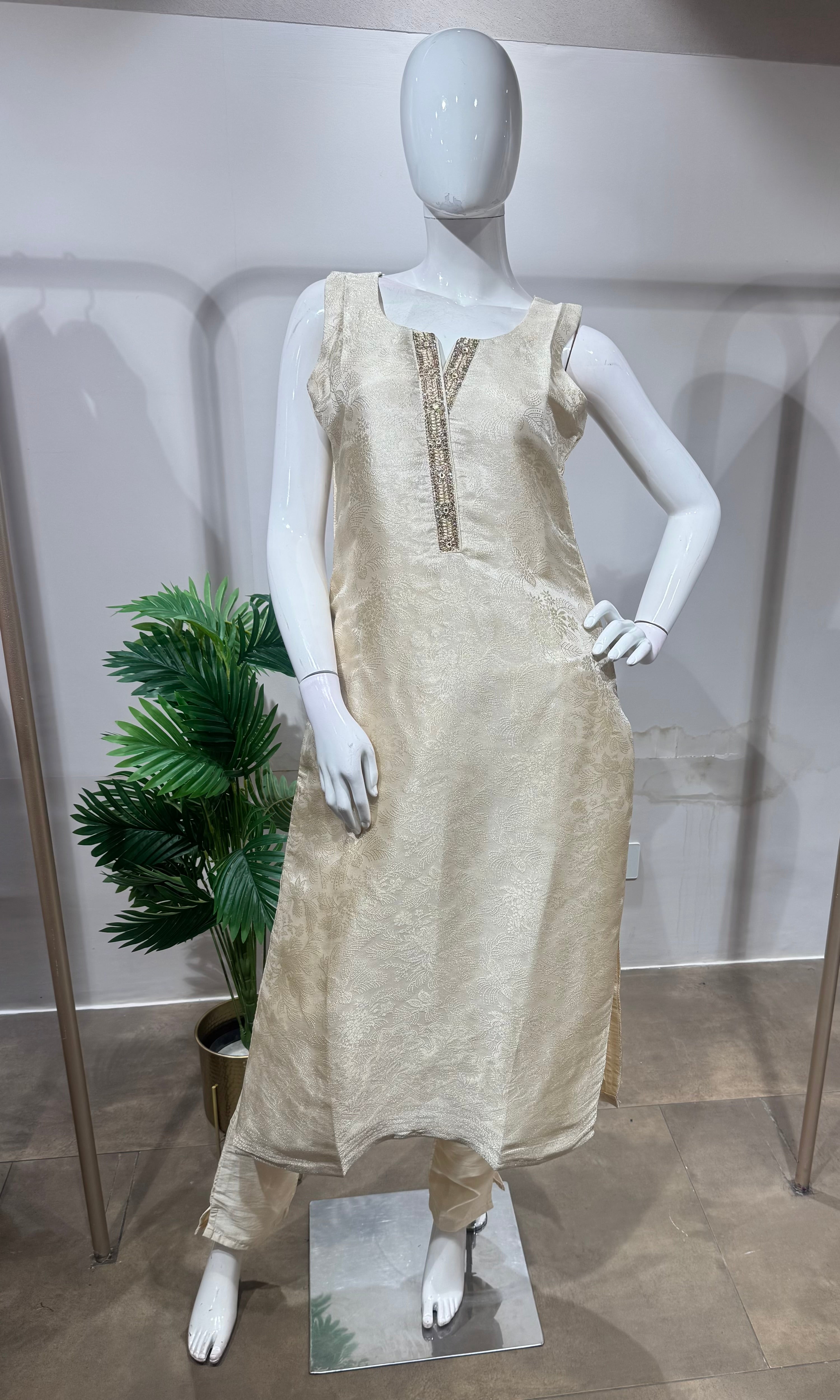 CREAM GOLDEN SHIMMER SILK KURTA SET