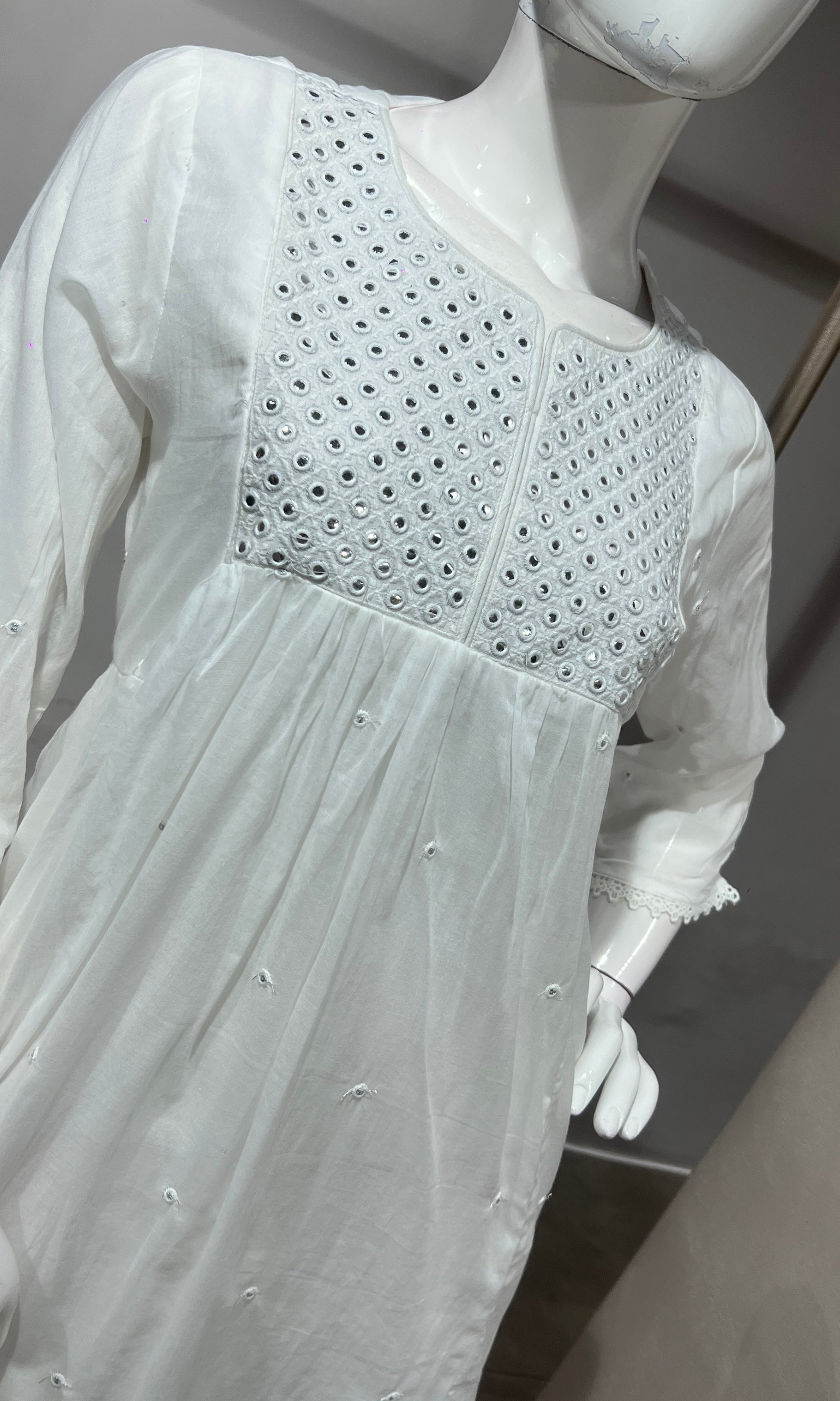 White Flared Embroidered frock