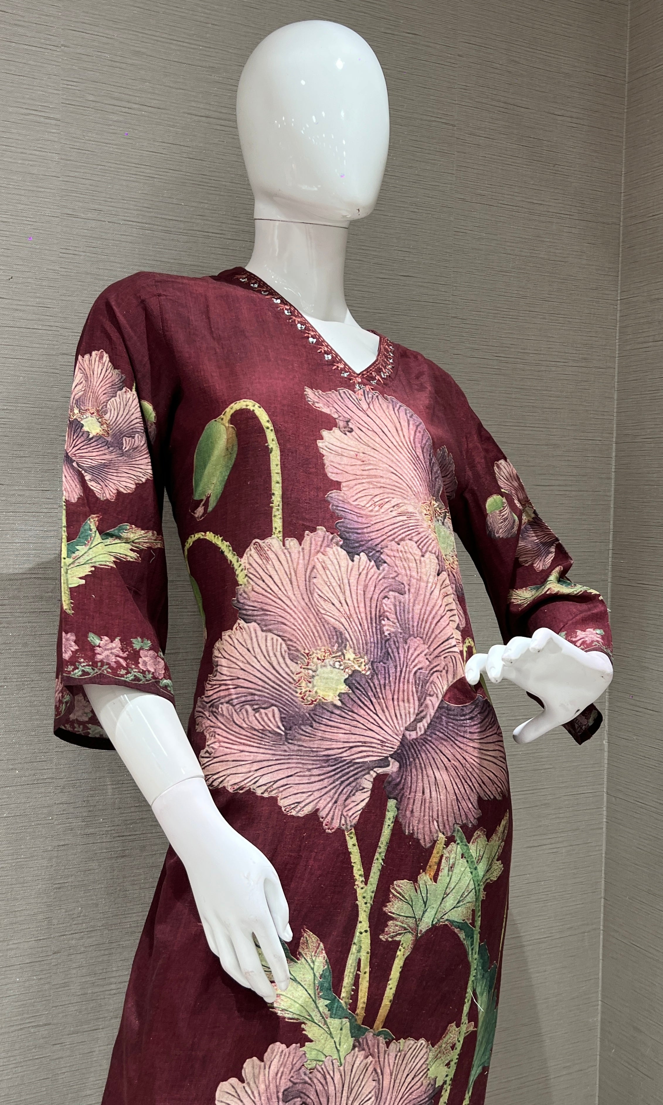 Wine ETHNIC FLORAL PRINTED kurta set