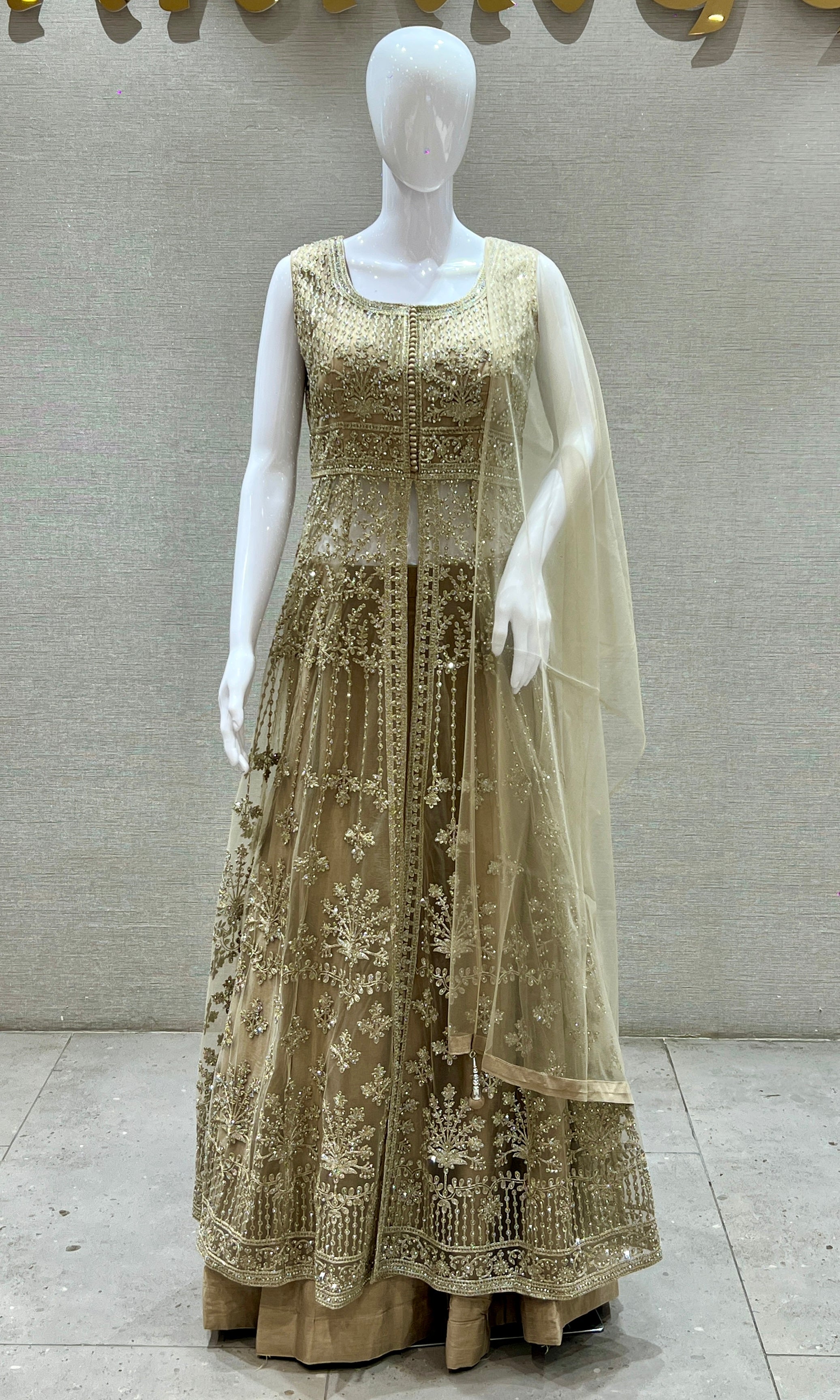 Gold long front slit dress