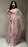 Baby pink EMBROIDERED PEPLUM BLOUSE WITH SKIRT