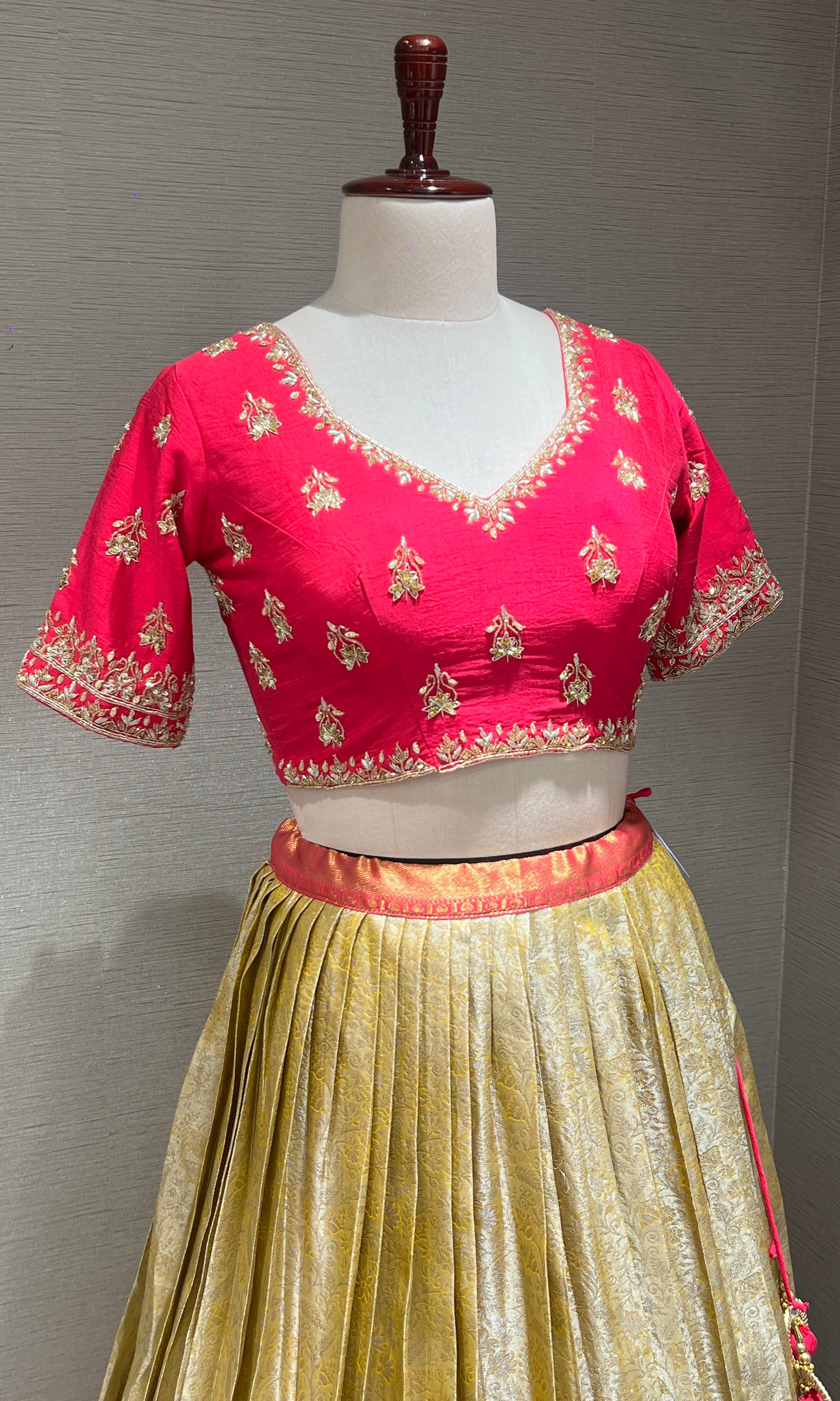 Pink Gold Weave Lehenga WITH RAW SILK DUPATTA