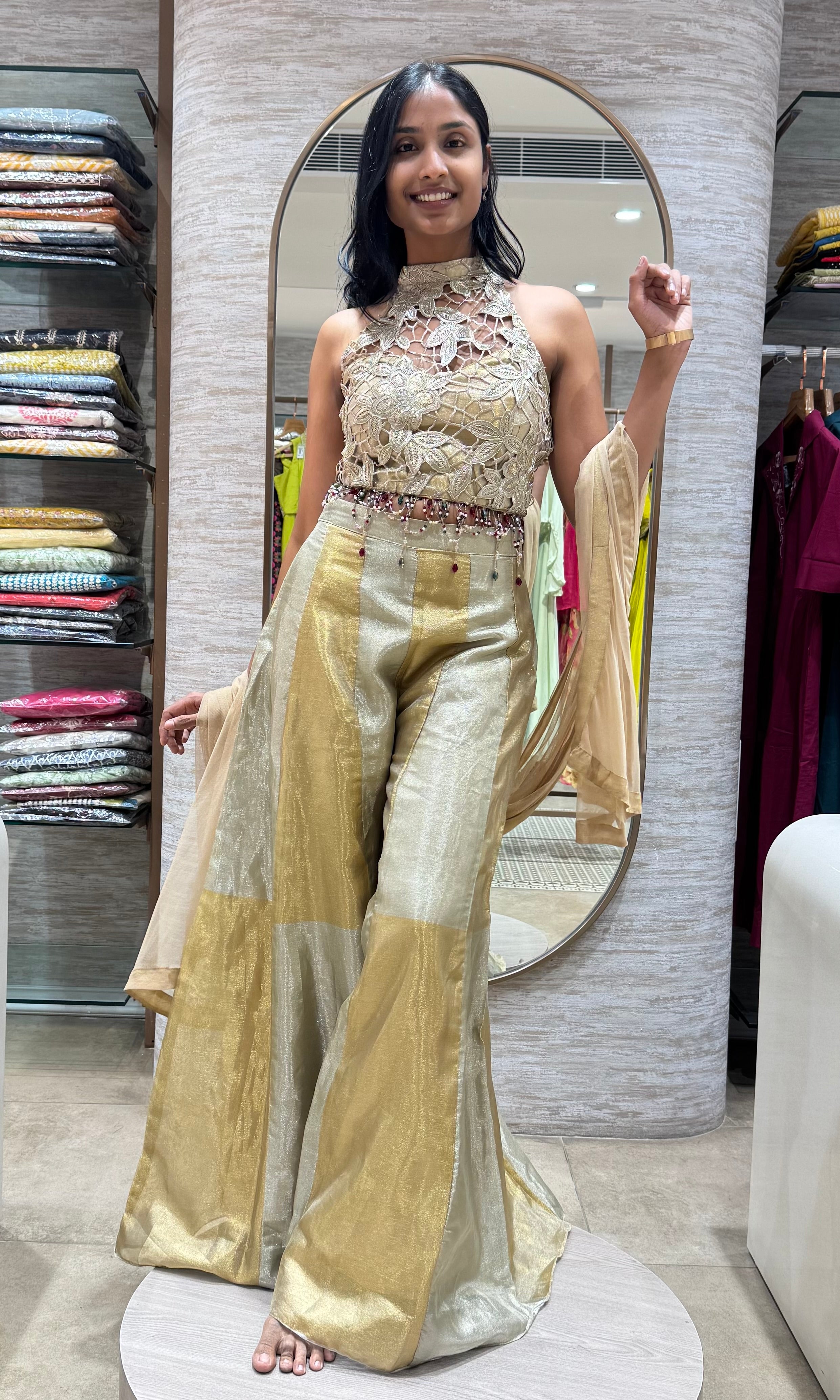 Gold Banarasi Tissue Corset with Palazzo Set