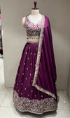 Wine Floral intricate Embroidery Lehenga