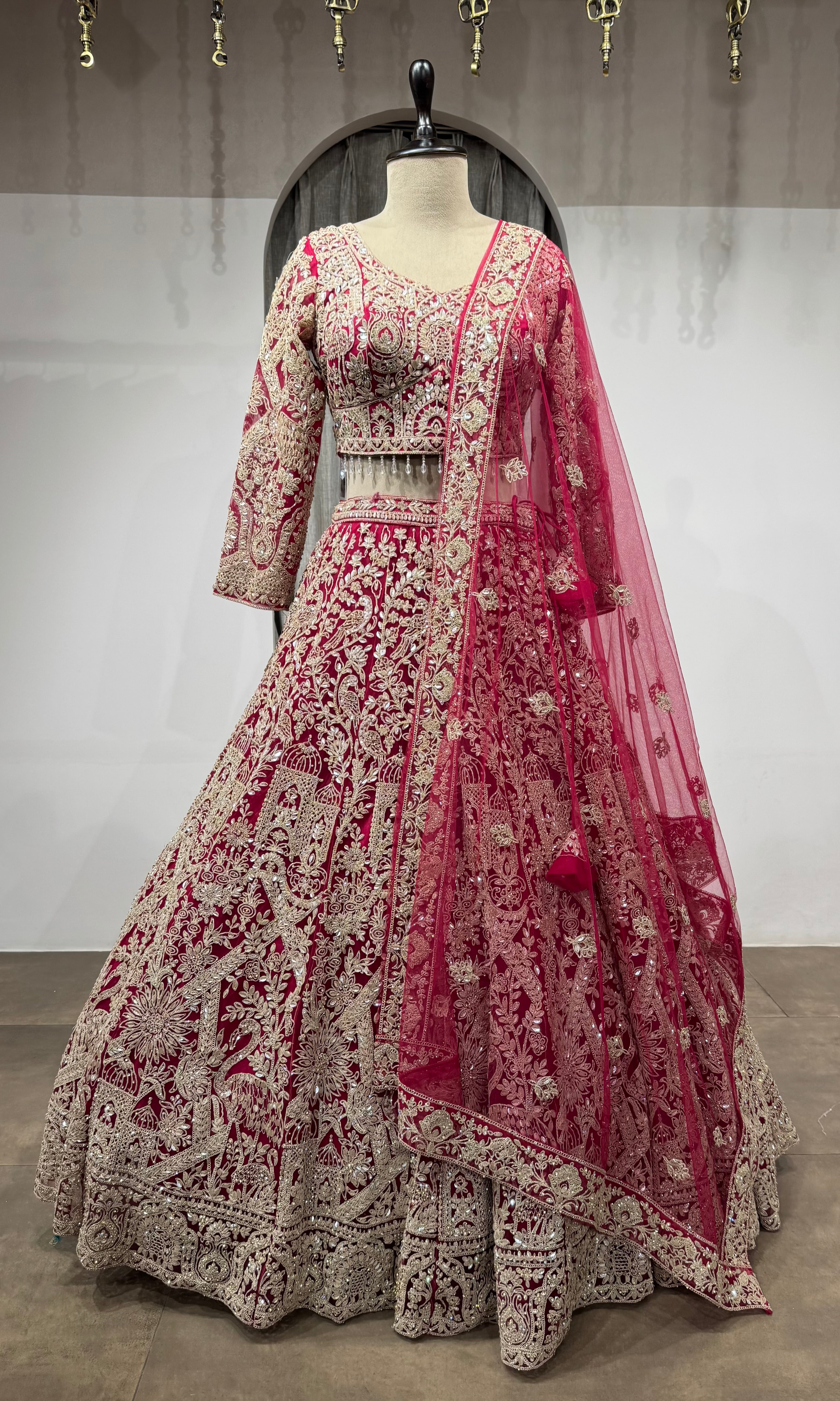 PINK Bridal Lehenga with Floral Embroidery