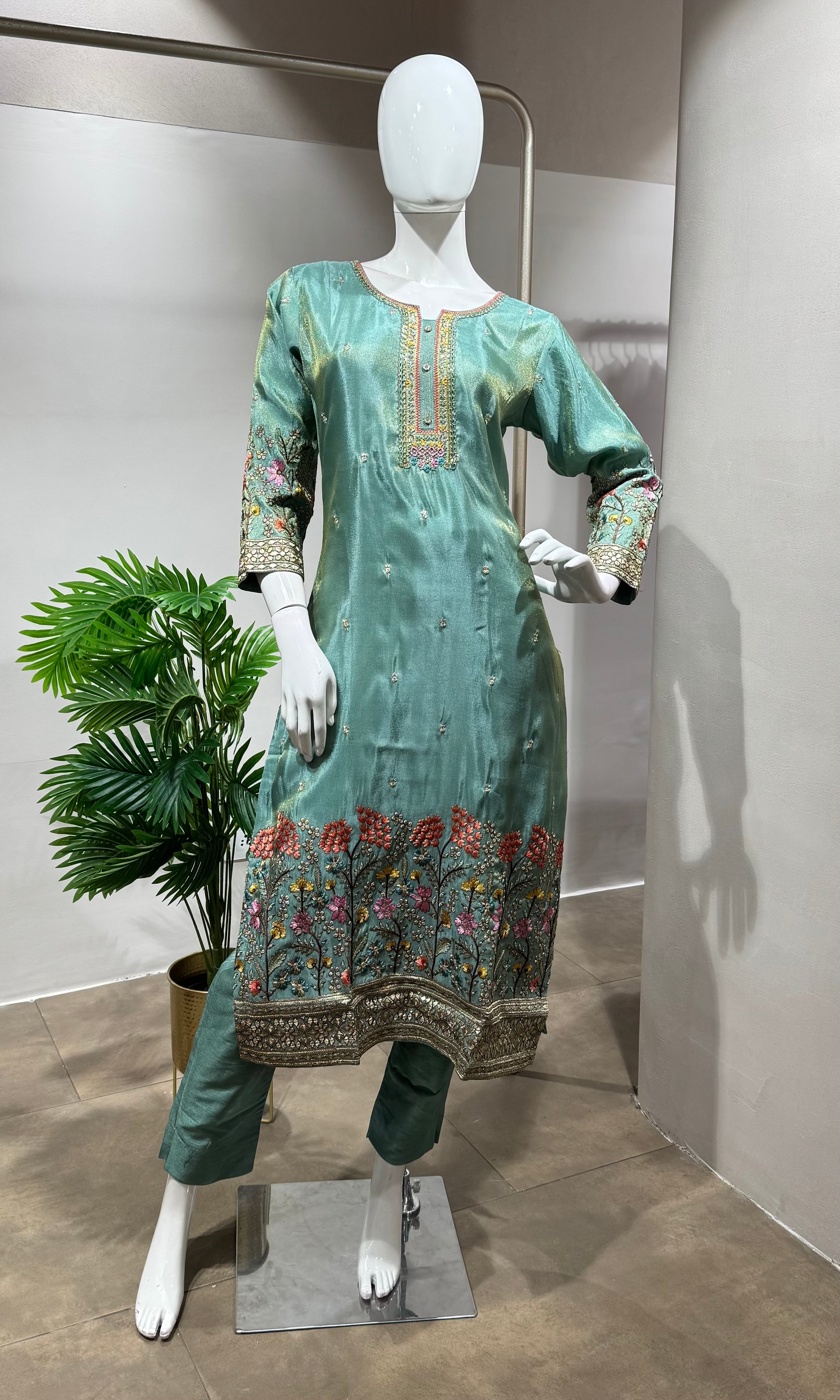 GREEN Festive Wear Straight Cut Suit