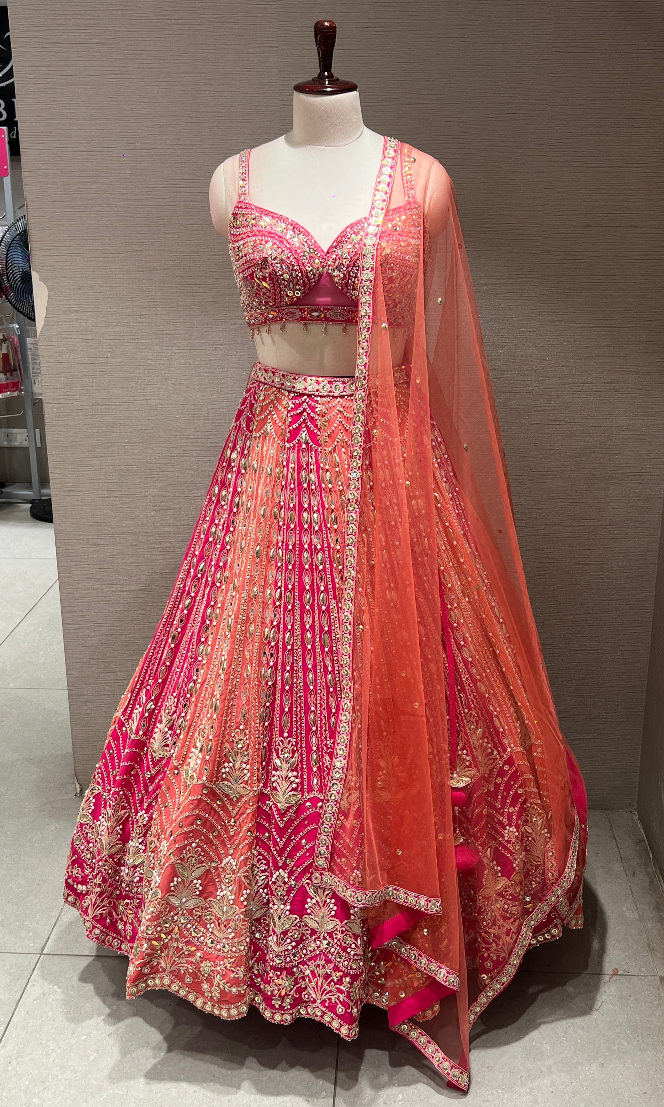 Pink PEACH INTRICATE EMBROIDERED Lehenga
