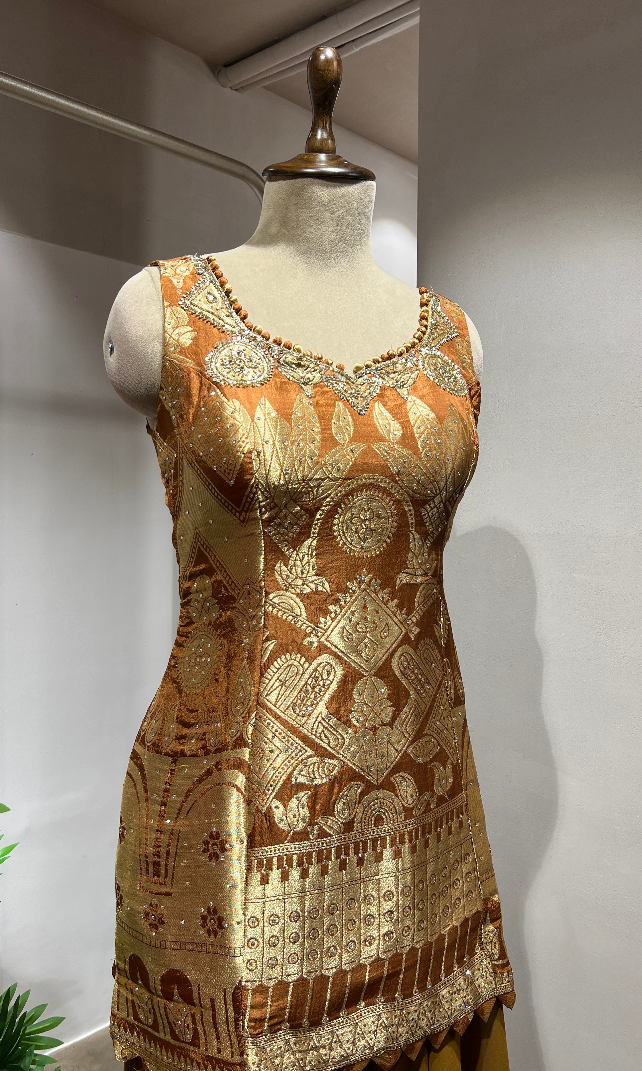 Light brown & Golden Embroidered Sharara Set