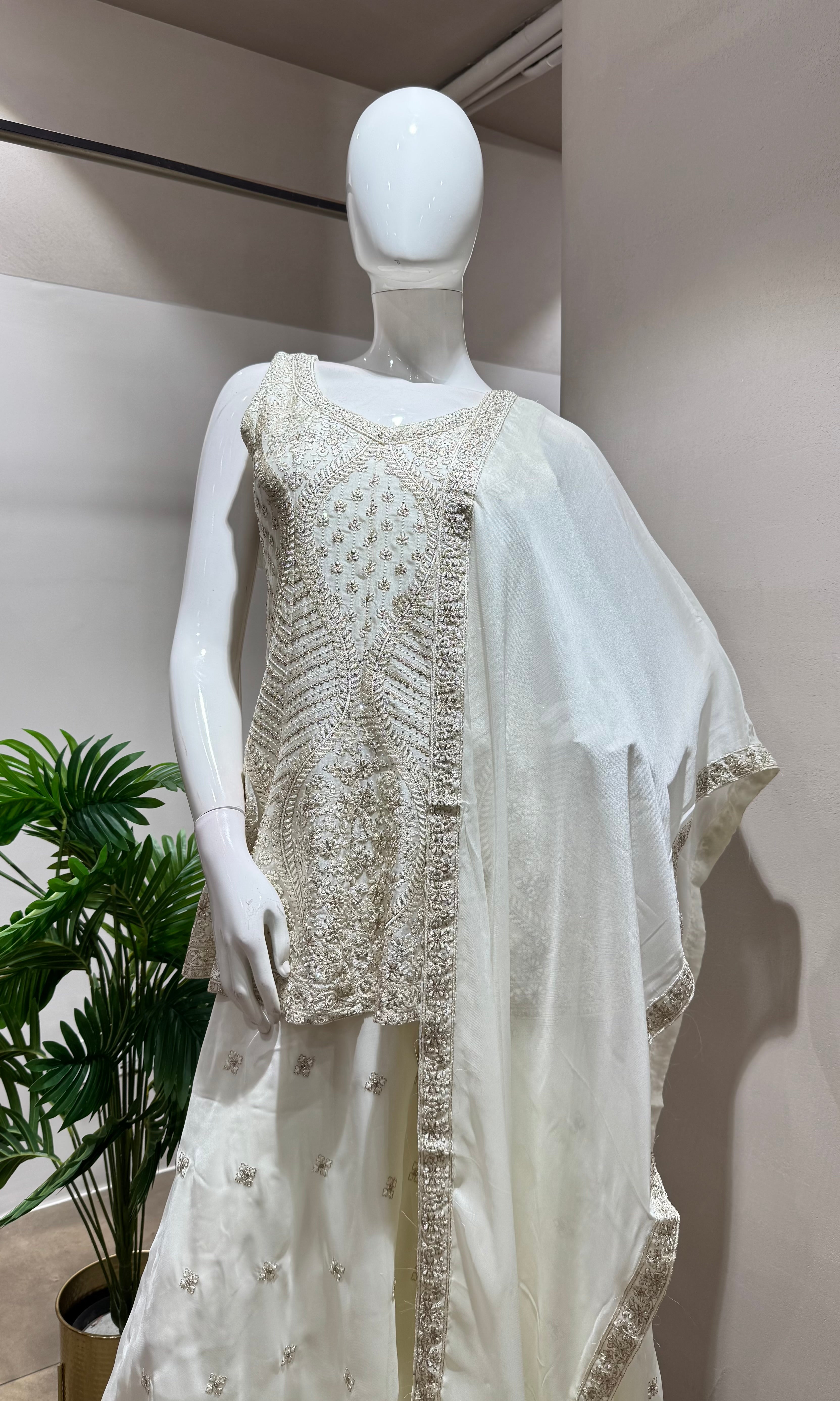 WHITE ETHNIC PALAZZO SET