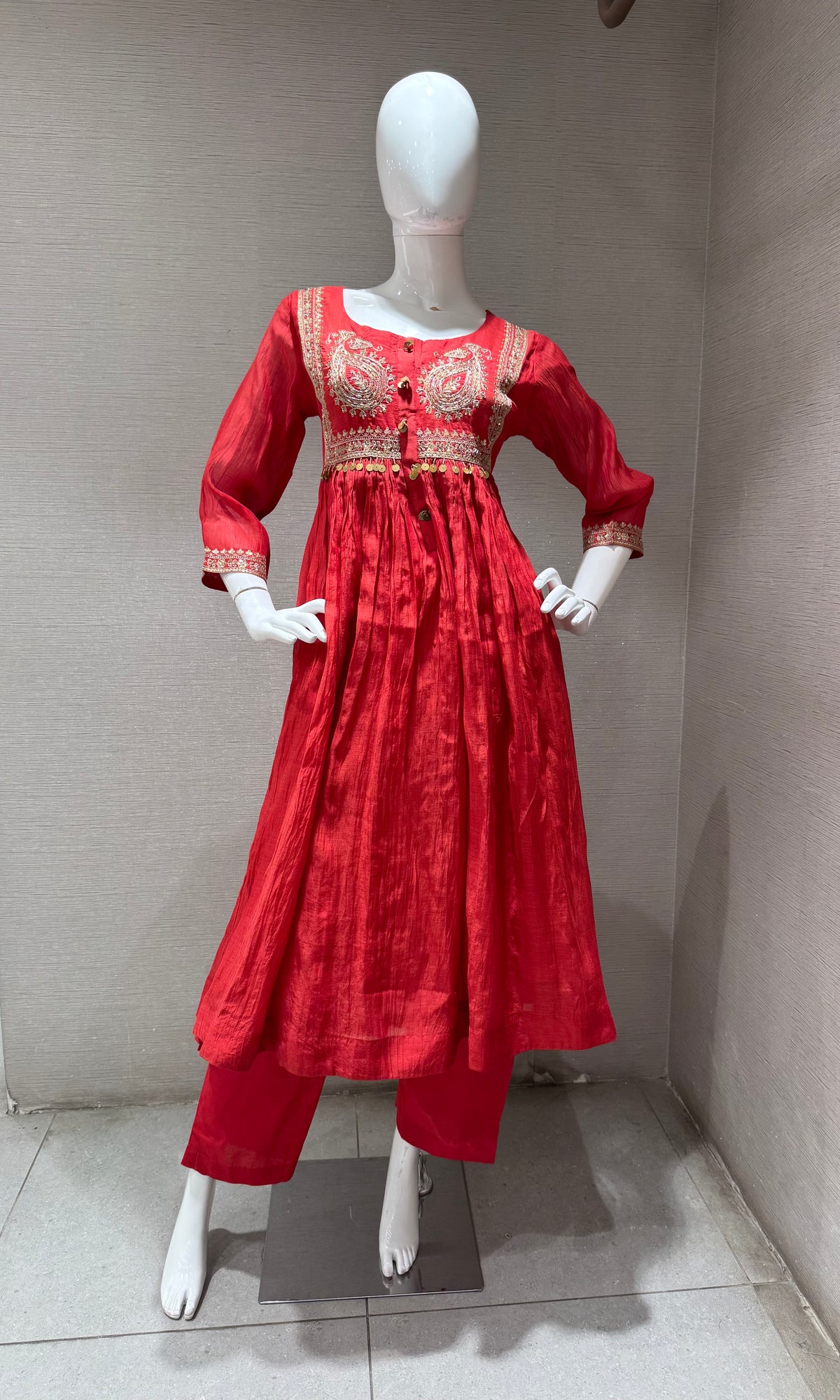 RUST COTTON ETHNIC A LINE KURTA SET WITH DUPATTA